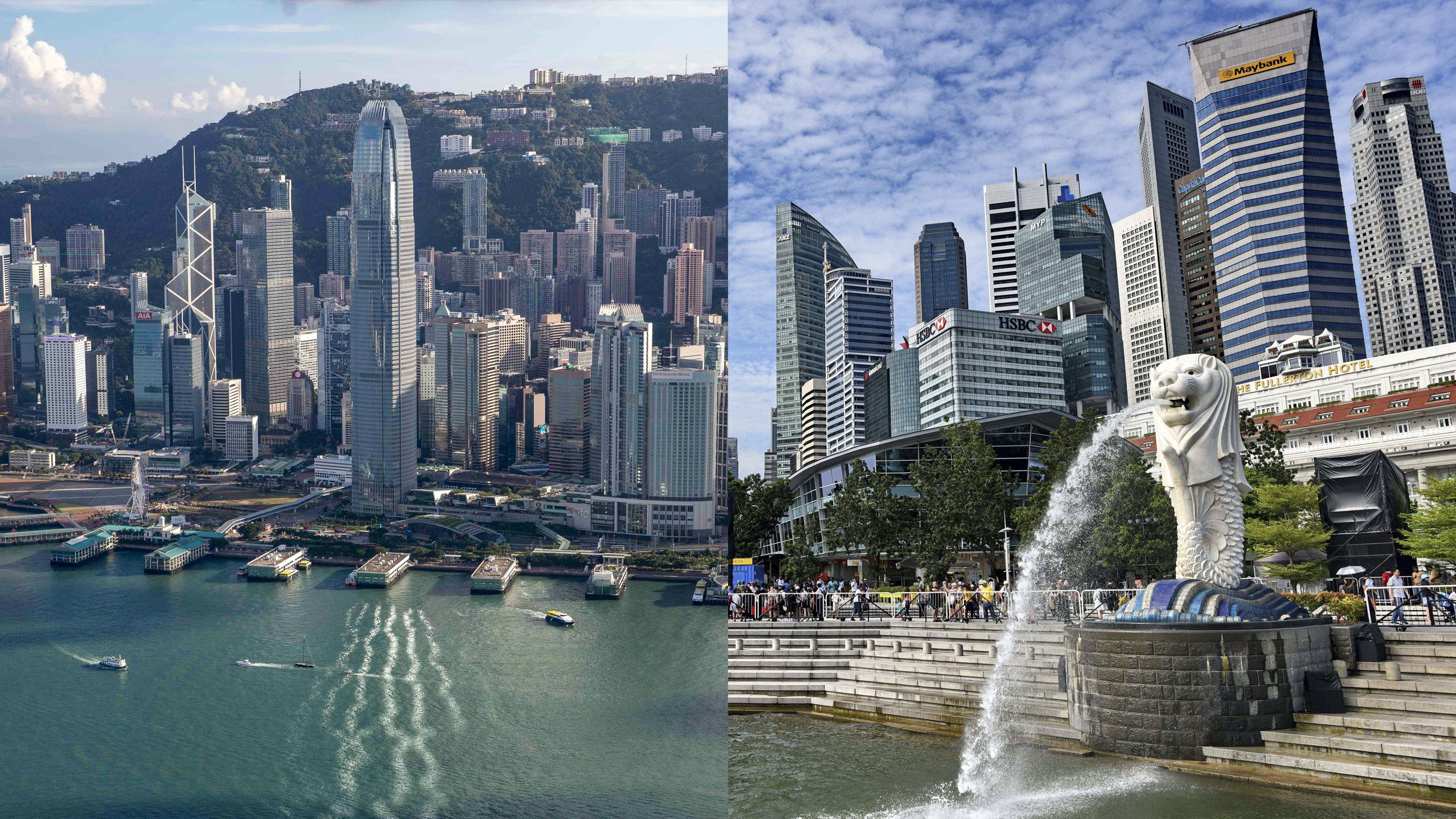 Hong Kong (left) and Singapore are often compared with each other, and healthy competition has developed. Photo: AFP