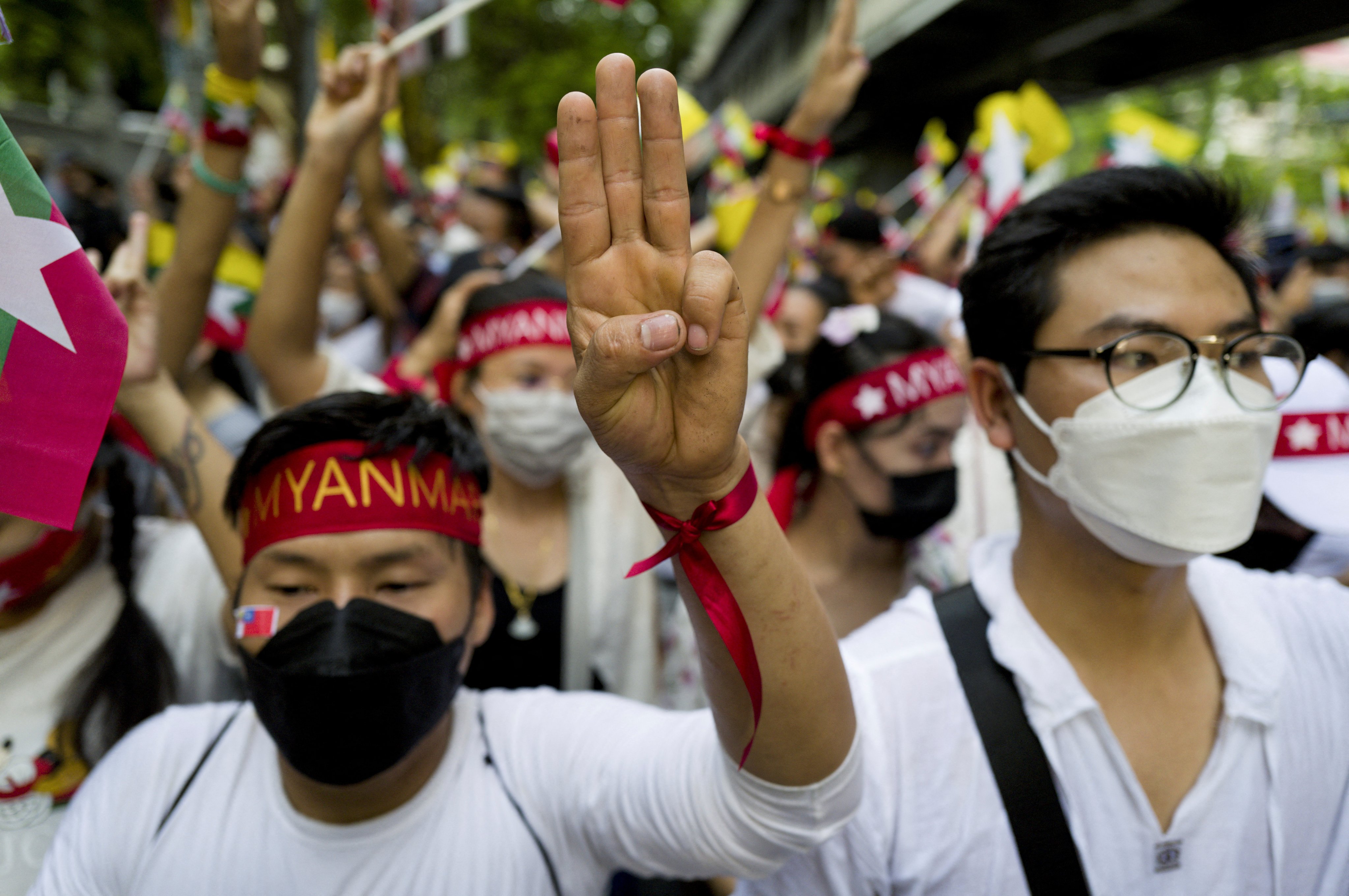 Myanmar migrant workers demonstrate against the military coup in Bangkok. Photo: Reuters
