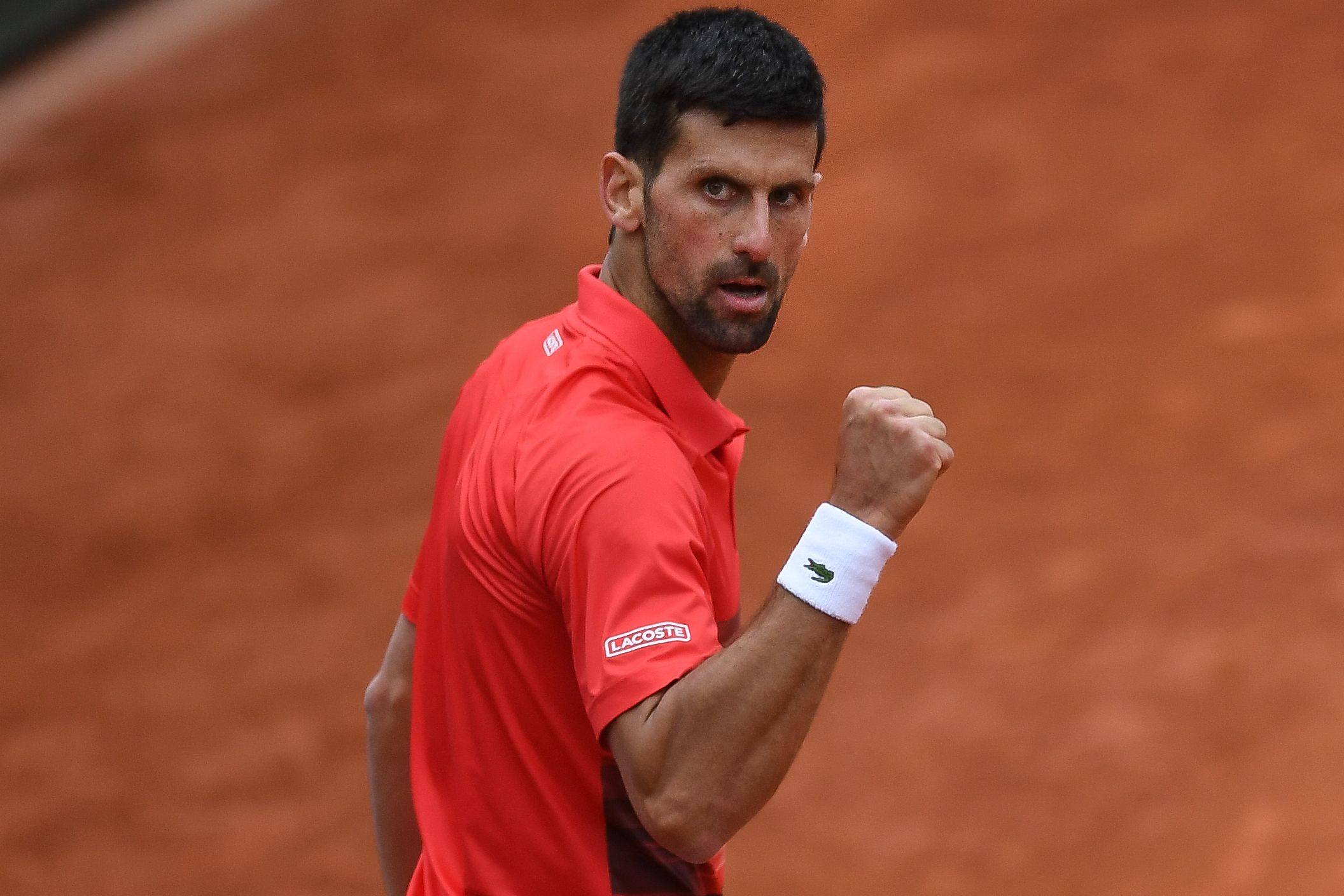 Novak Djokovic reacts after beating Diego Schwartzman in Paris. Photo: AFP