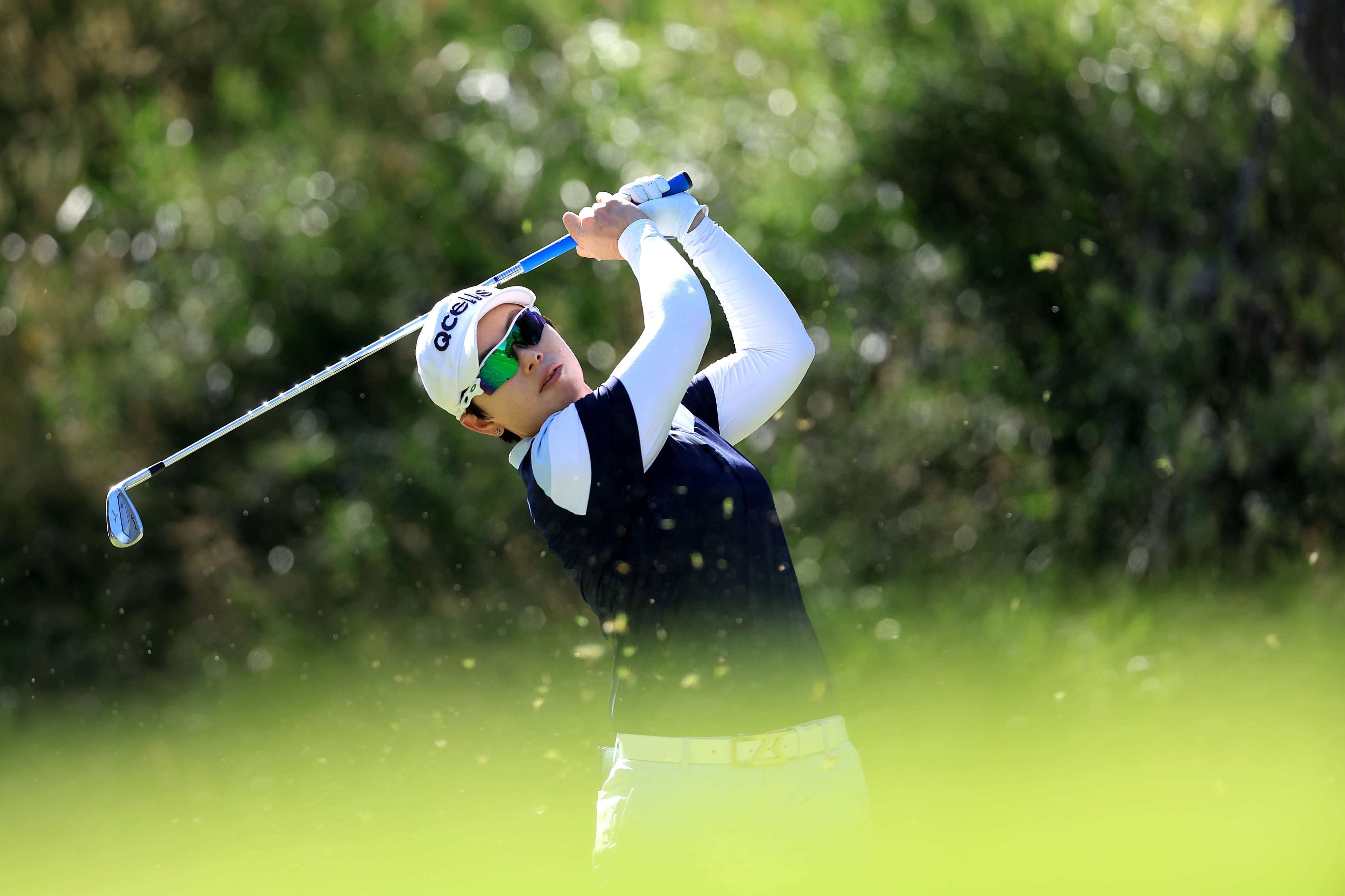 Eun-Hee Ji of South Korea hits a shot from the 14th tee during the Bank of Hope LPGA Match-Play. Photo: AFP