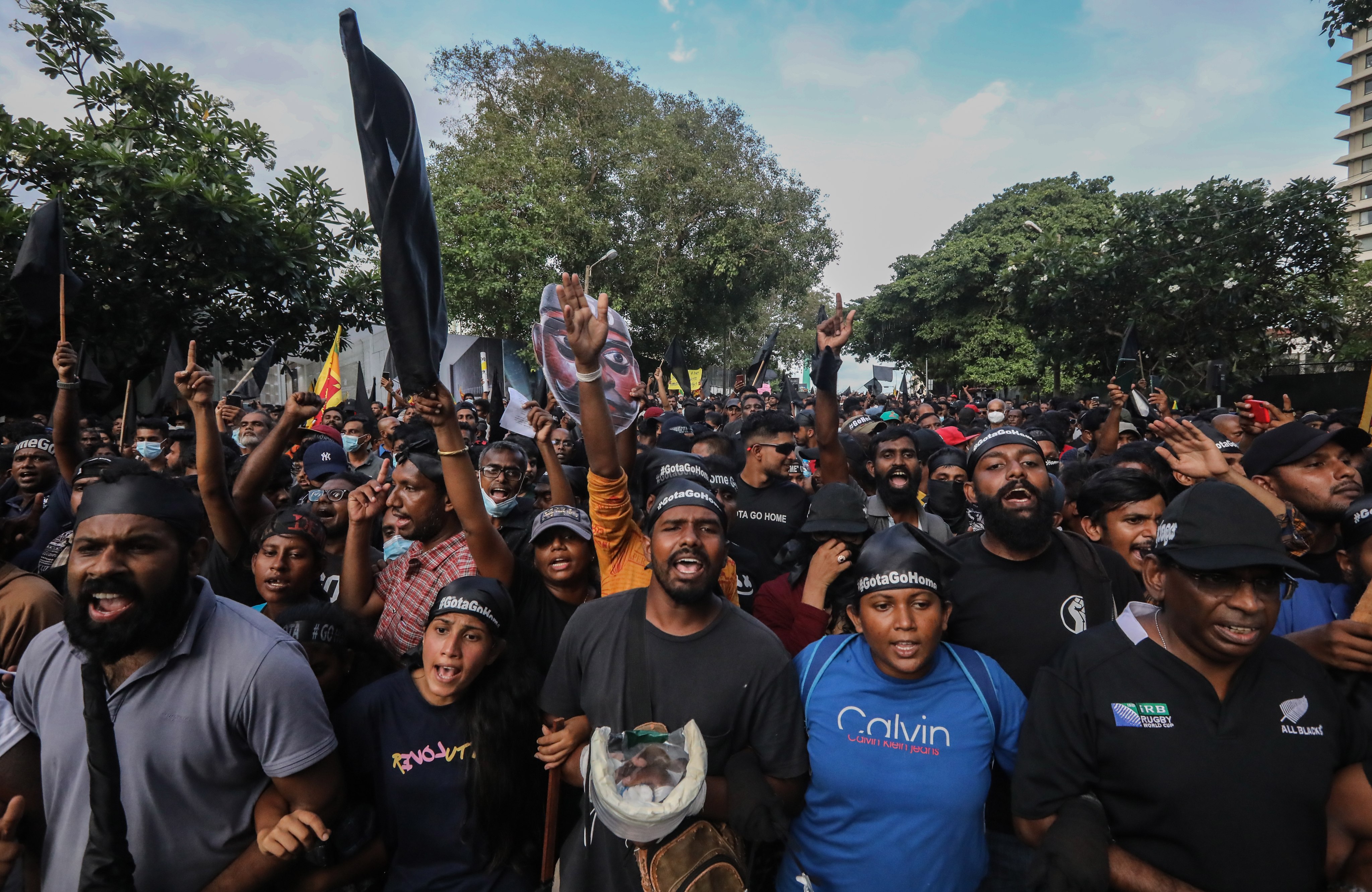 Protesters in Colombo, Sri Lanka shout slogans on Saturday during an anti-government protest about the nation’s worst ever economic crisis. Photo: EPA-EFE