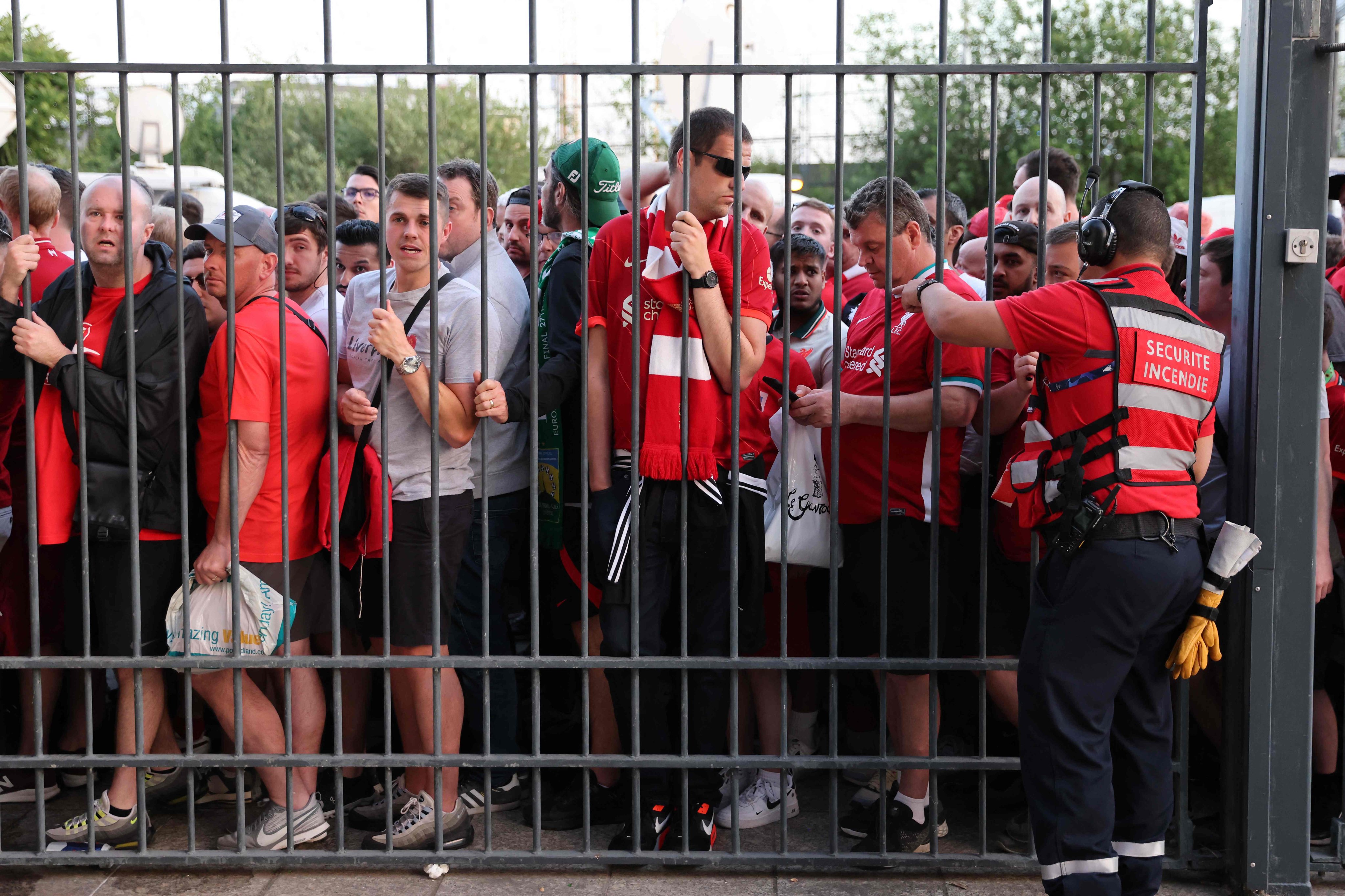 Liverpool fans stand outside the Stade de France before the Uefa Champions League final. Photo: AFP