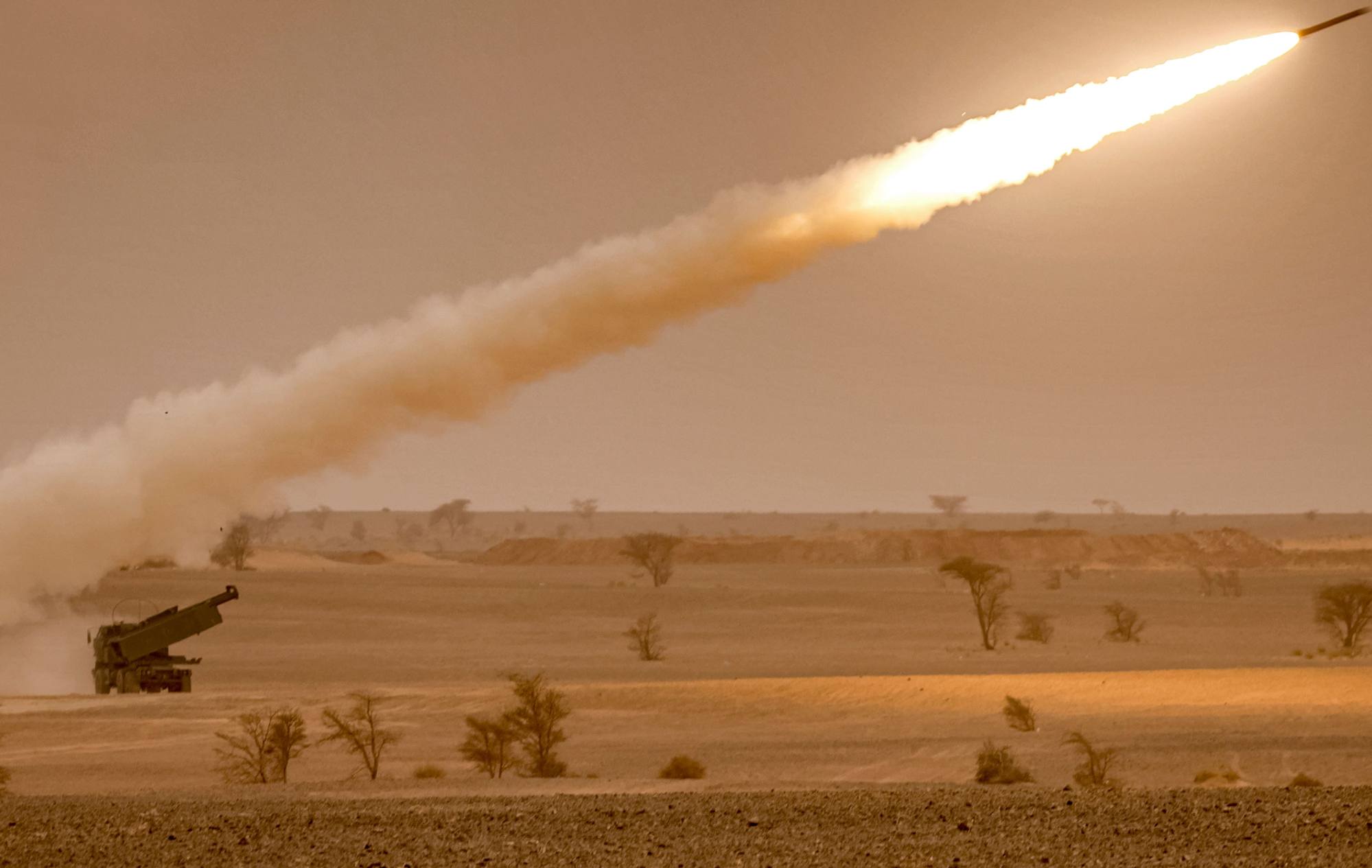 A US M142 High Mobility Artillery Rocket System (Himars) firing salvoes. File photo: AFP