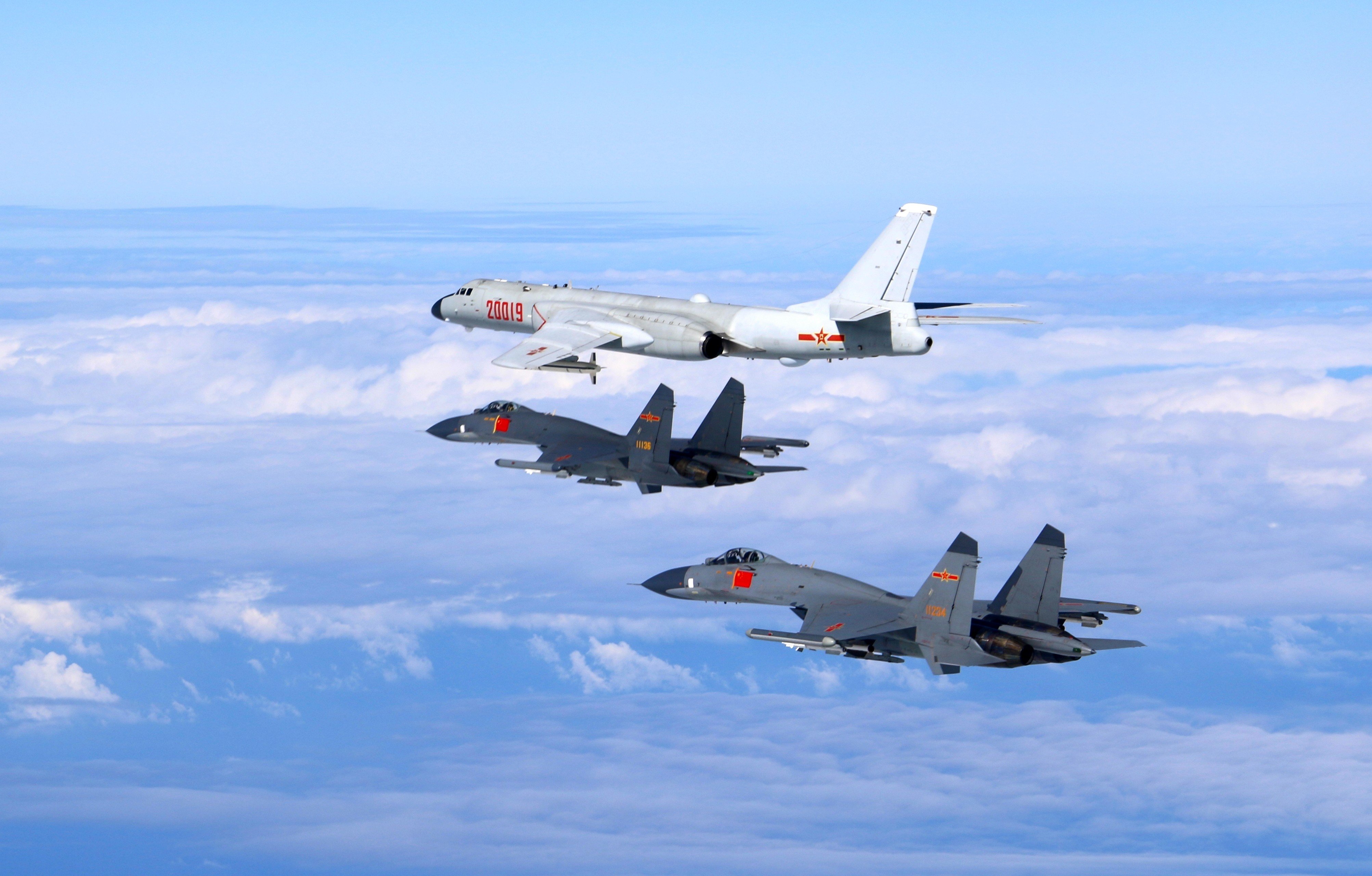 Chinese military aircraft pictured during a 2016 drill. PLA jets made more than 30 sorties near Taiwan on Monday. Photo: Xinhua