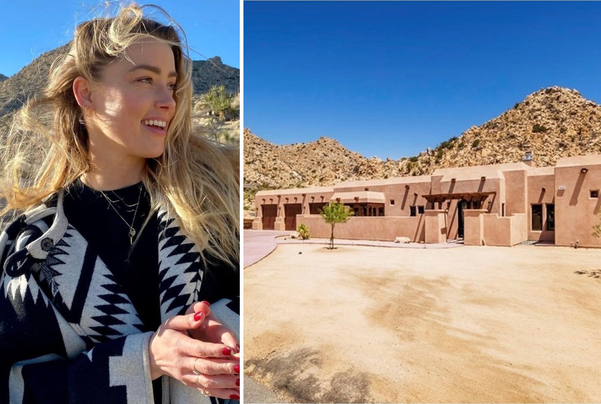 During her trial against Johnny Depp, Amber Heard made a home in the desert in Yucca Valley, California. Photos: @amberheard/Instagram, The Glen Realty