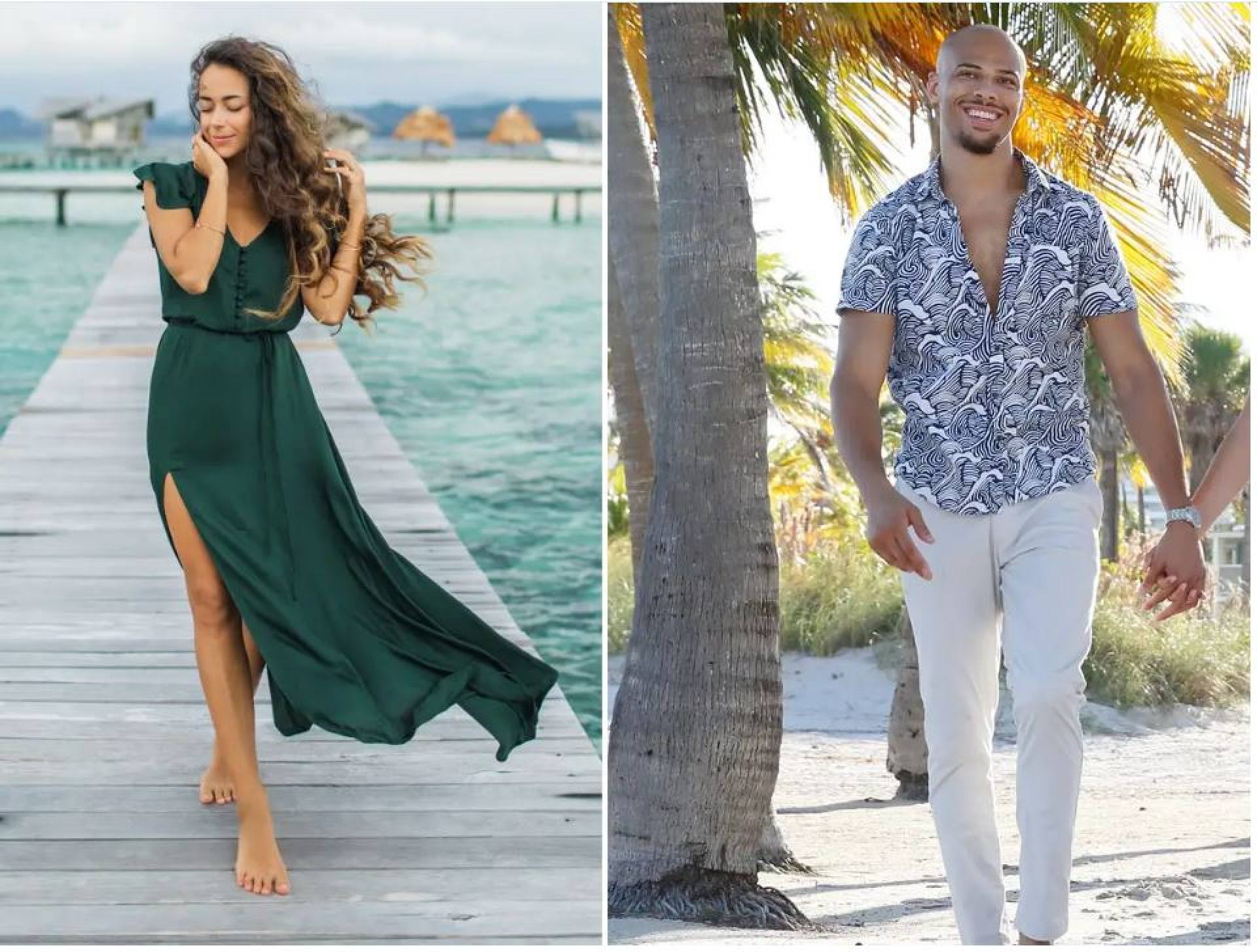 Examples of beach wedding guest attire. Photos: Getty Images and wires