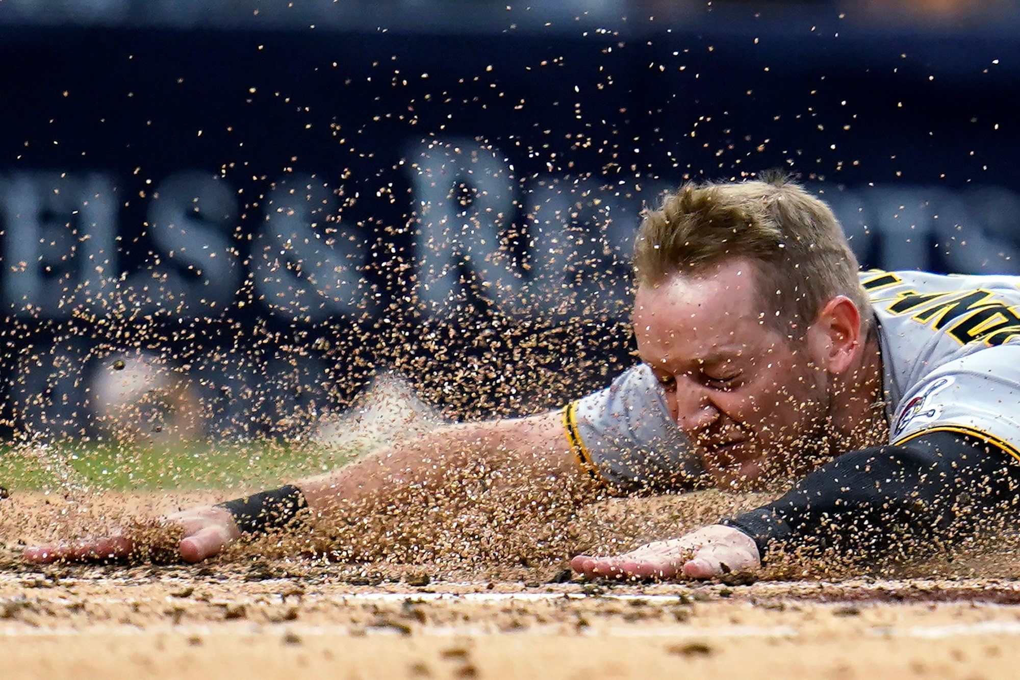 Sporting events are fast and furious, as this image of Pittsburgh Pirates’ Josh VanMeter shows. Photo: AP