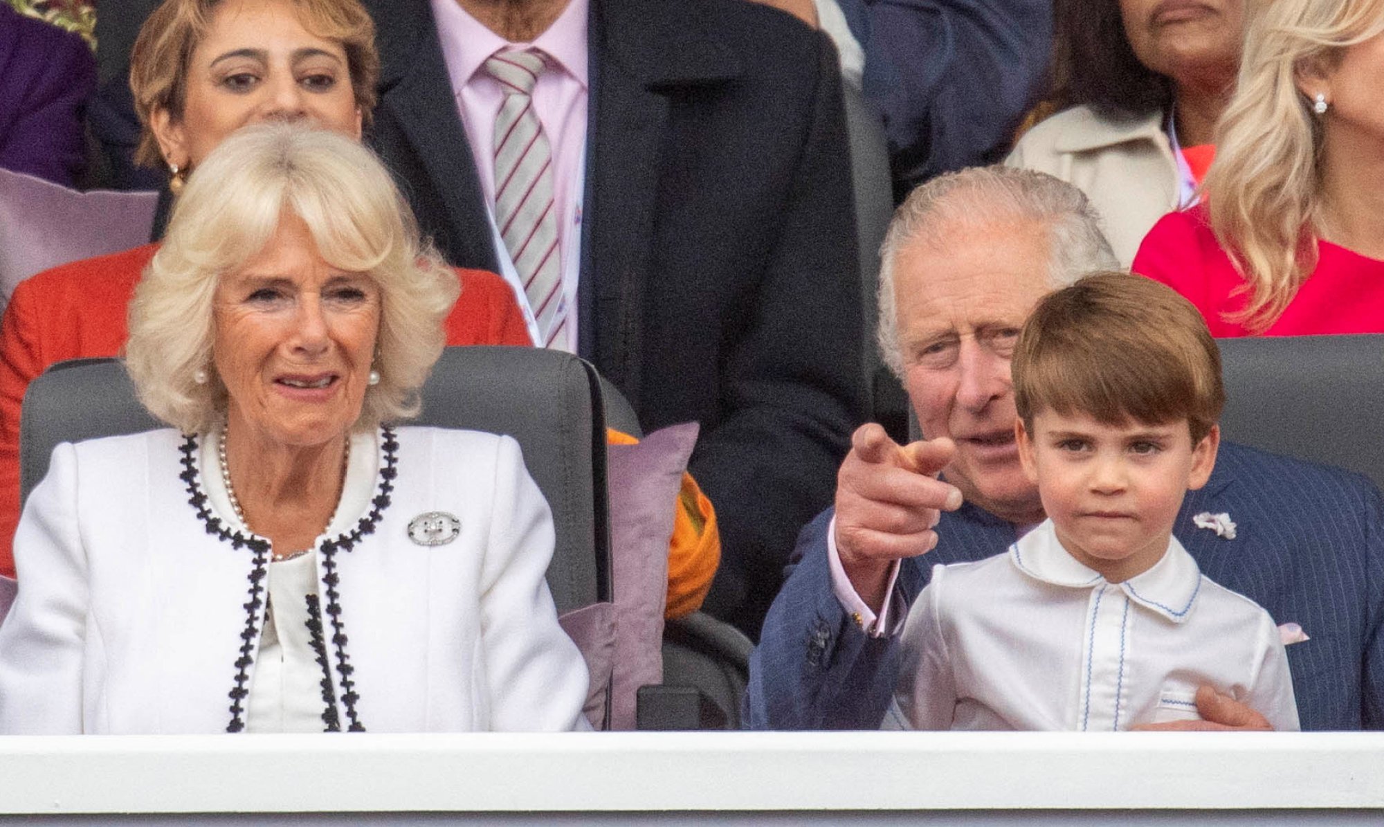 Britain’s Prince Louis, age 4, seen with Prince Charles and Camilla, Duchess of Cornwall at the Platinum Jubilee Pageant, on June 5. Photo: Reuters