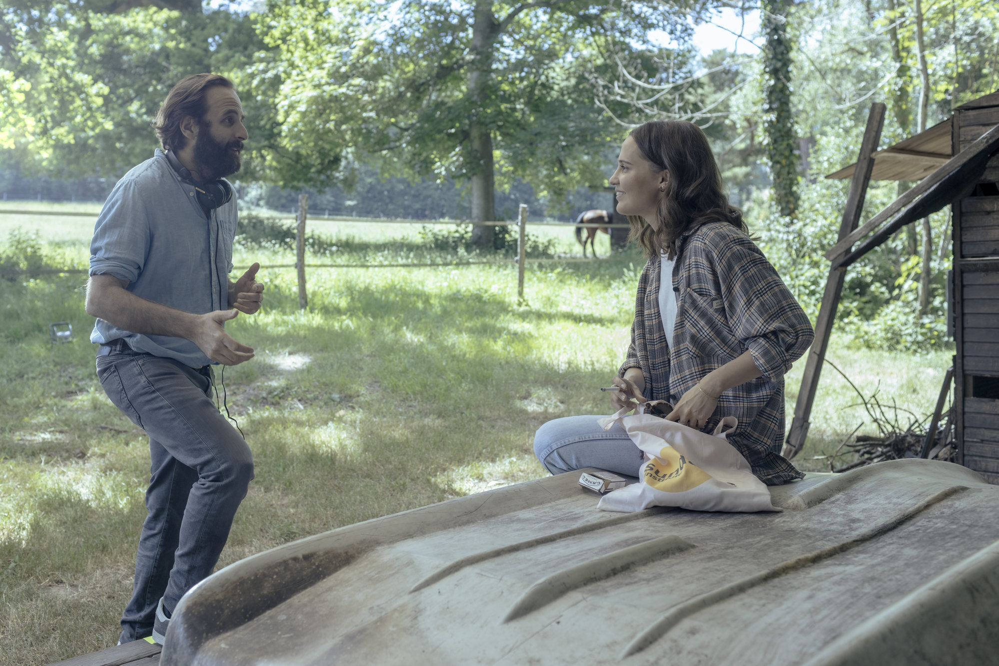Vincent Macaigne (left) and Alicia Vikander in a still from Irma Vep.