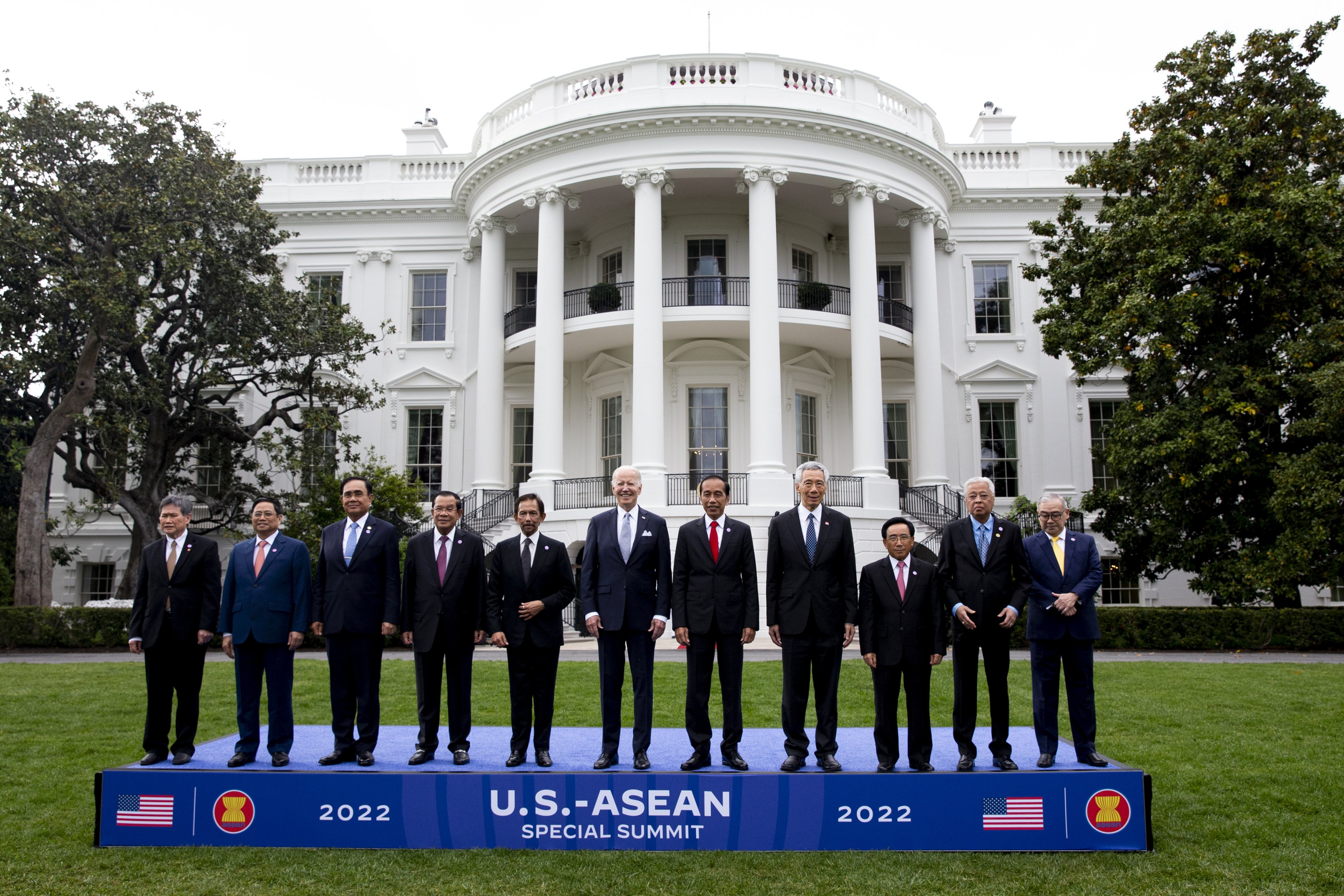 US President Joe Biden (centre) gathers with leaders of Association of Southeast Asian Nations countries for a photo on the South Lawn of the White House in Washington on May 12. Photo: Bloomberg
