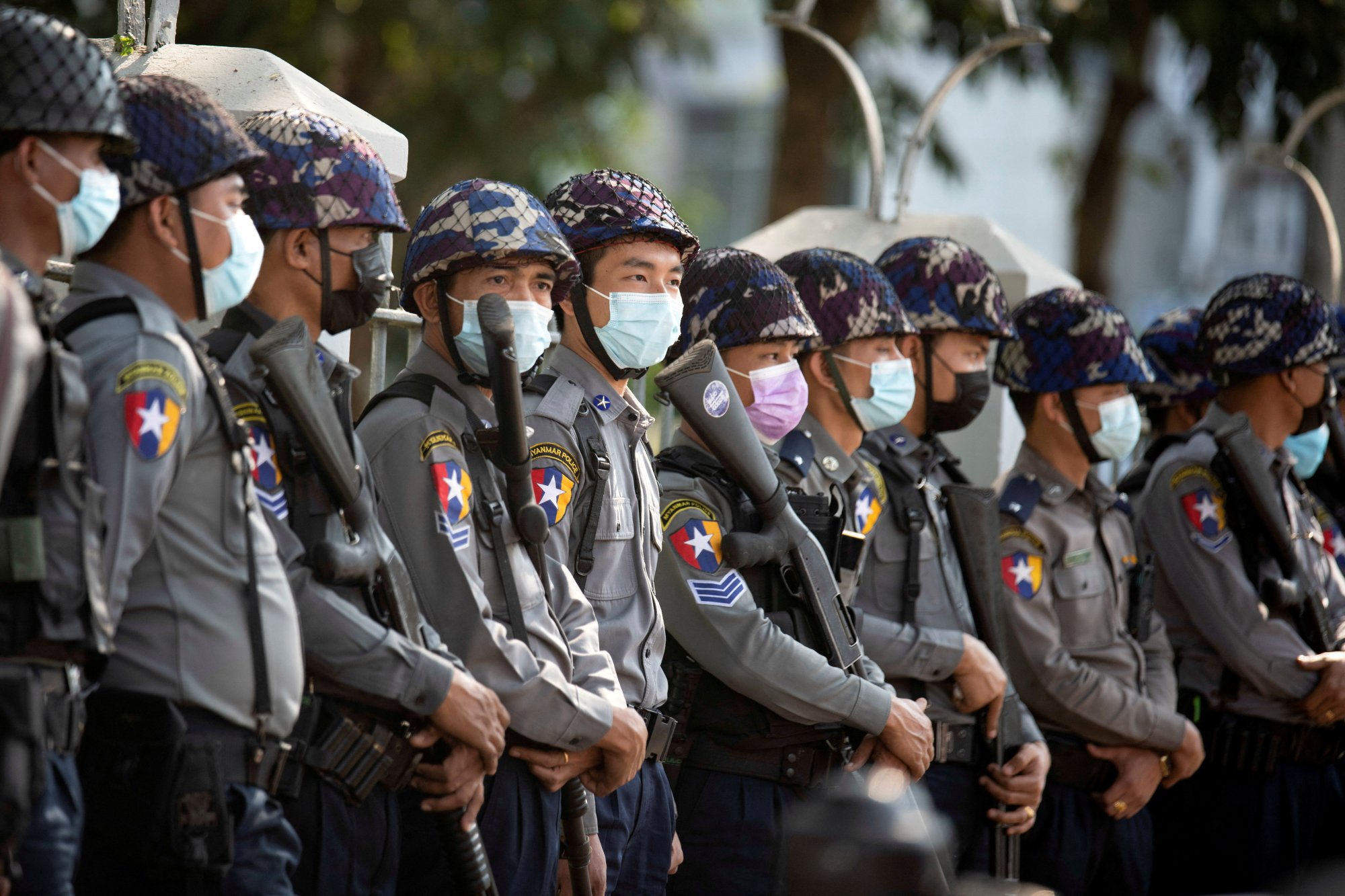 Police wait for protests against the military coup in Yangon, Myanmar in February 2021. Photo: Reuters