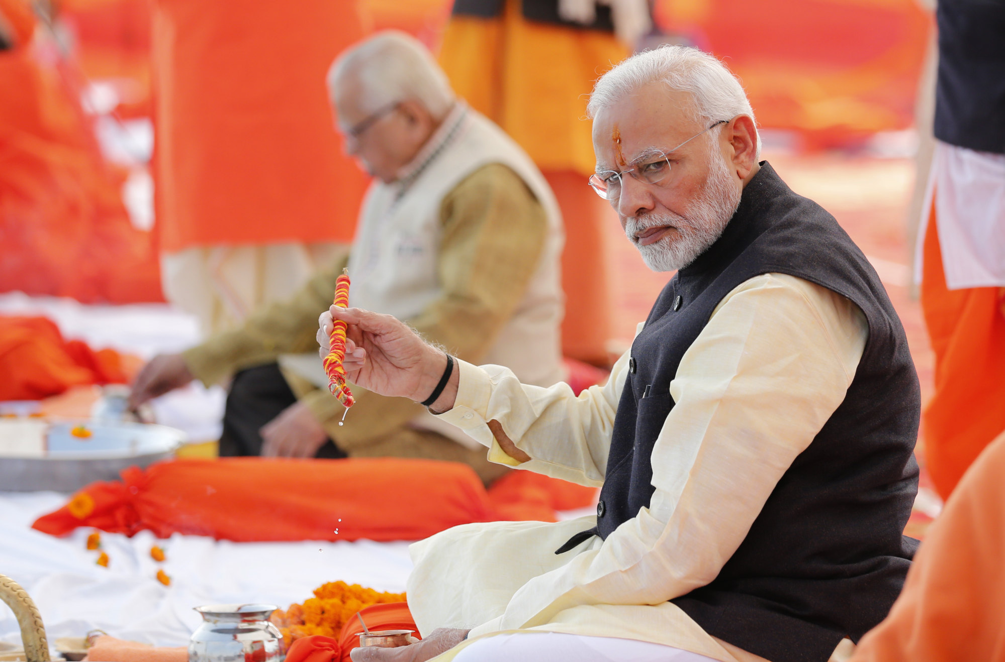 Indian Prime Minister Narendra Modi, front, has stayed largely silent about attacks on Muslims since he came to power. Photo: AP