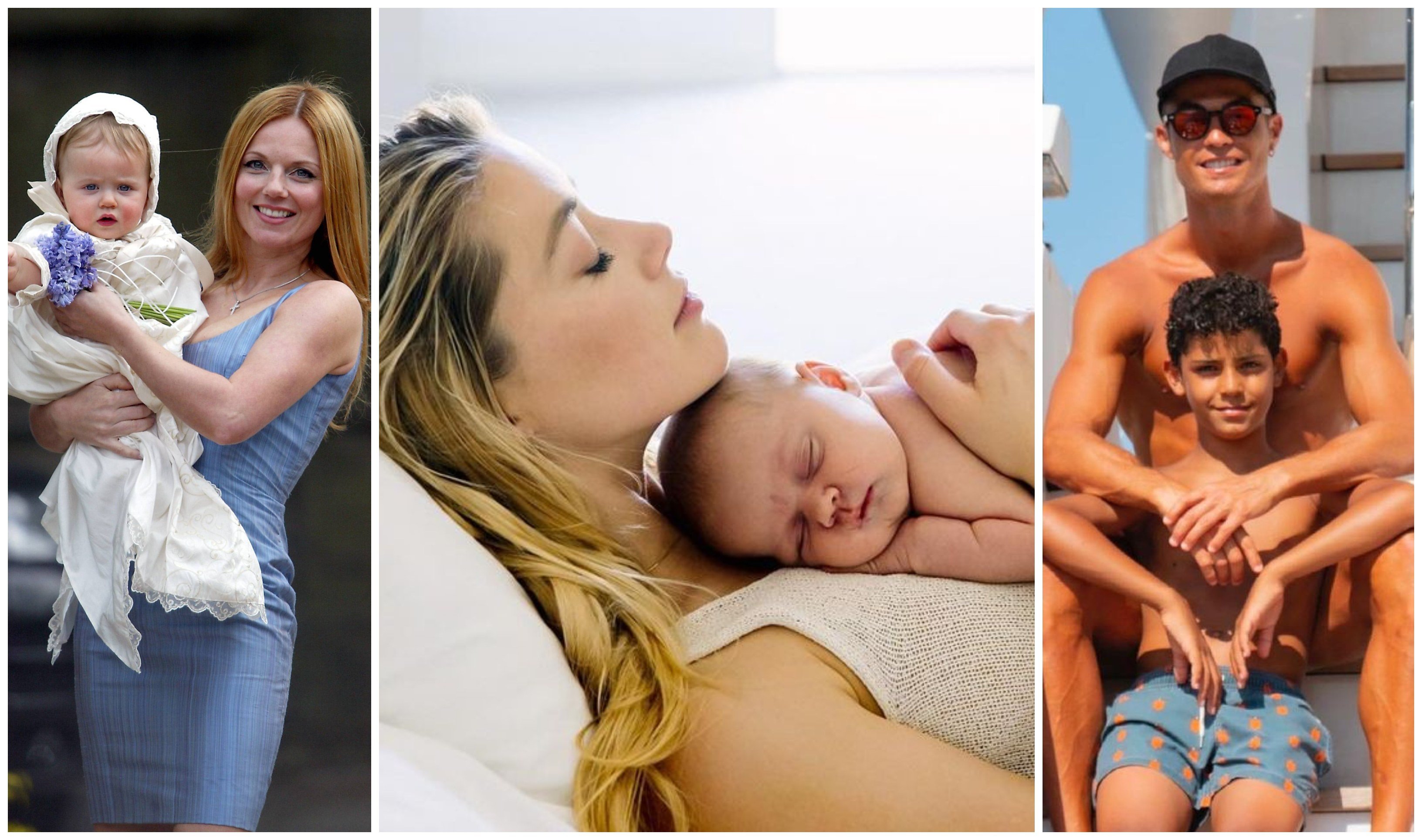Geri Halliwell, Amber Heard and Cristiano Ronaldo all chose not to reveal their child’s parentage at one point. Photos: @amberheard, @cristiano/Instagram; Agency