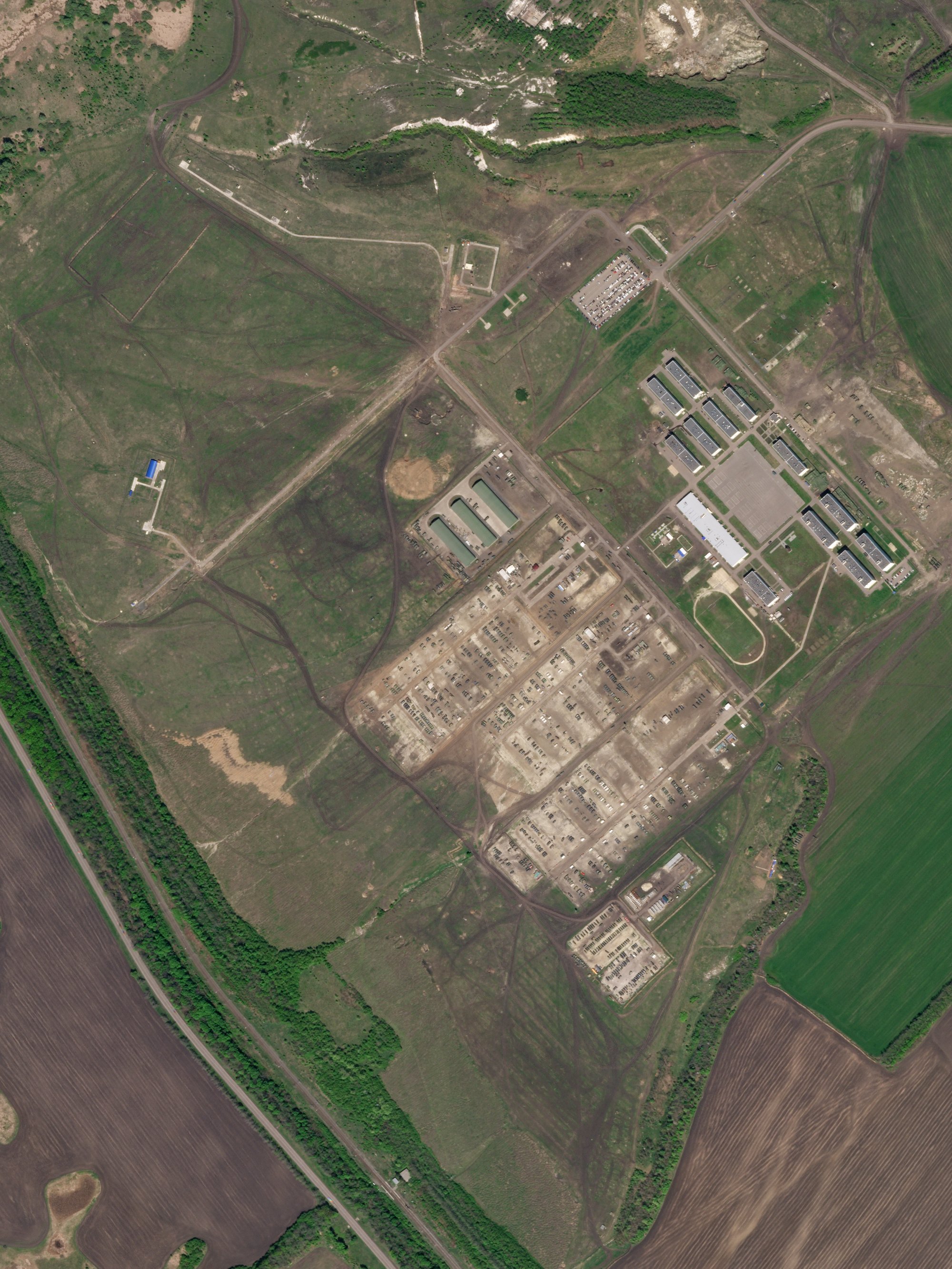 A satellite image shows a large military base near the town of Valuyki, in western Russia. Photo: Planet Labs PBC