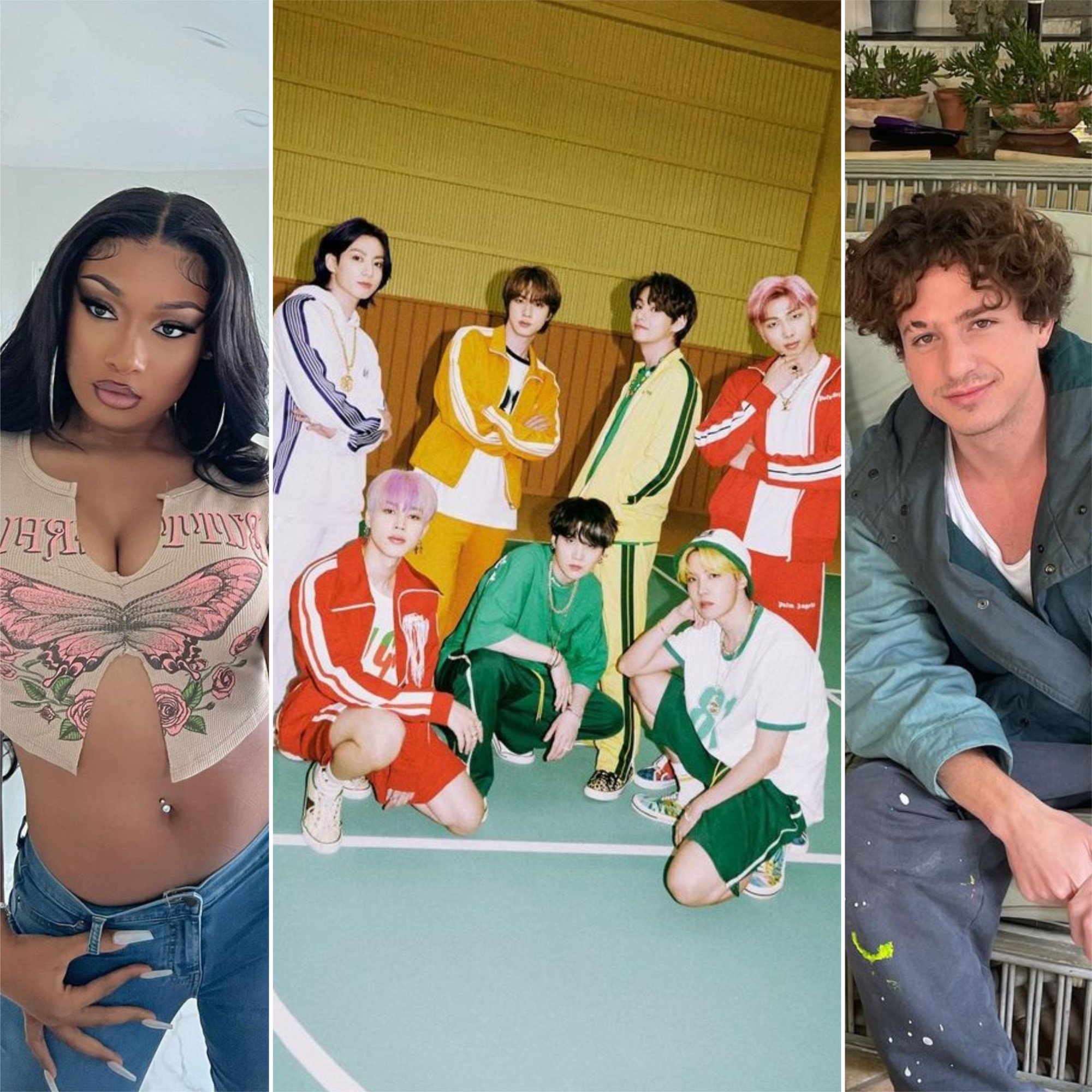 BTS appear to be pretty tight with Megan Thee Stallion and Charlie Puth. Photos: @theestallion, @bts.bighitofficial, @charlieputh/Instagram