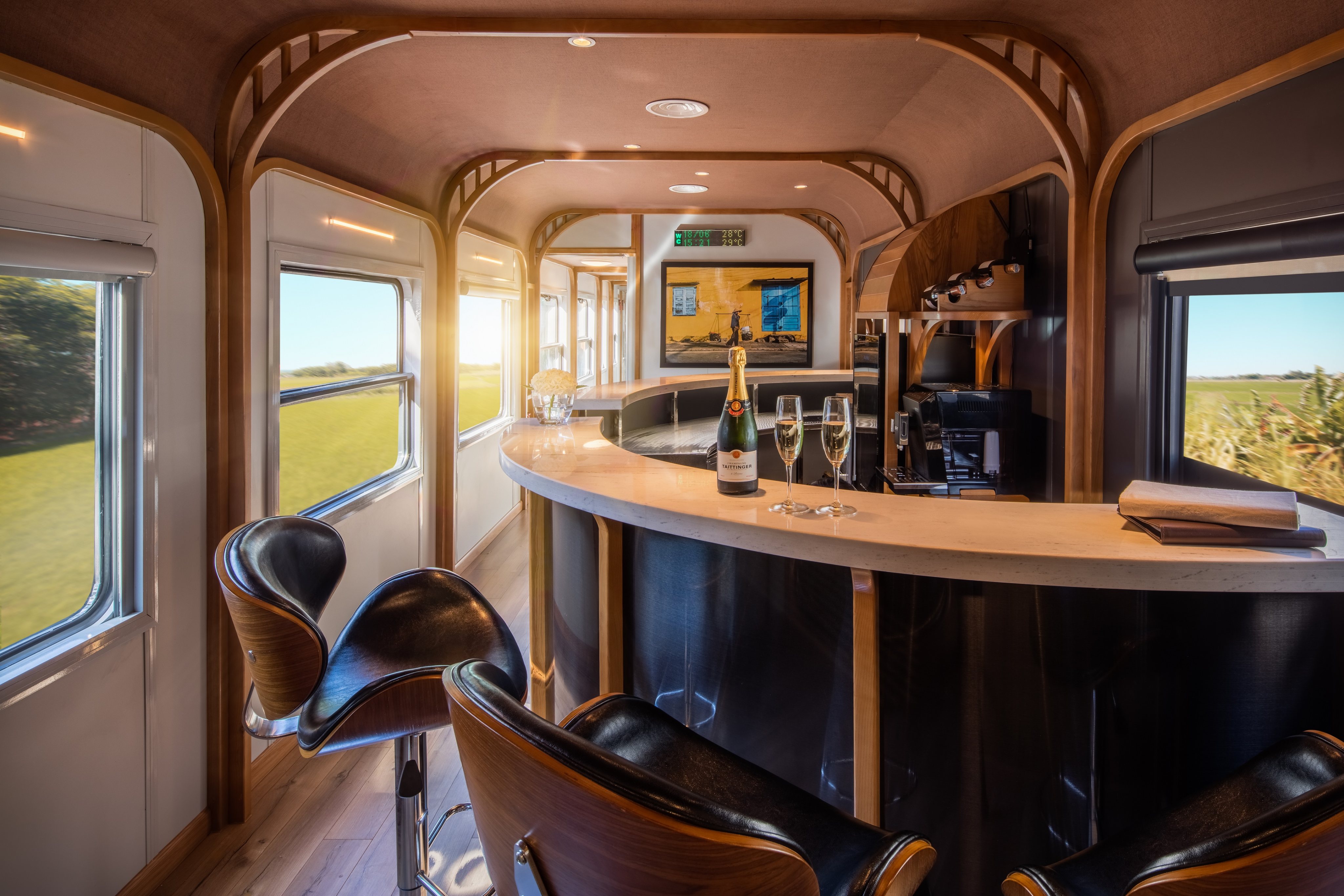 The bar inside The Vietage, Vietnam’s first luxury train.