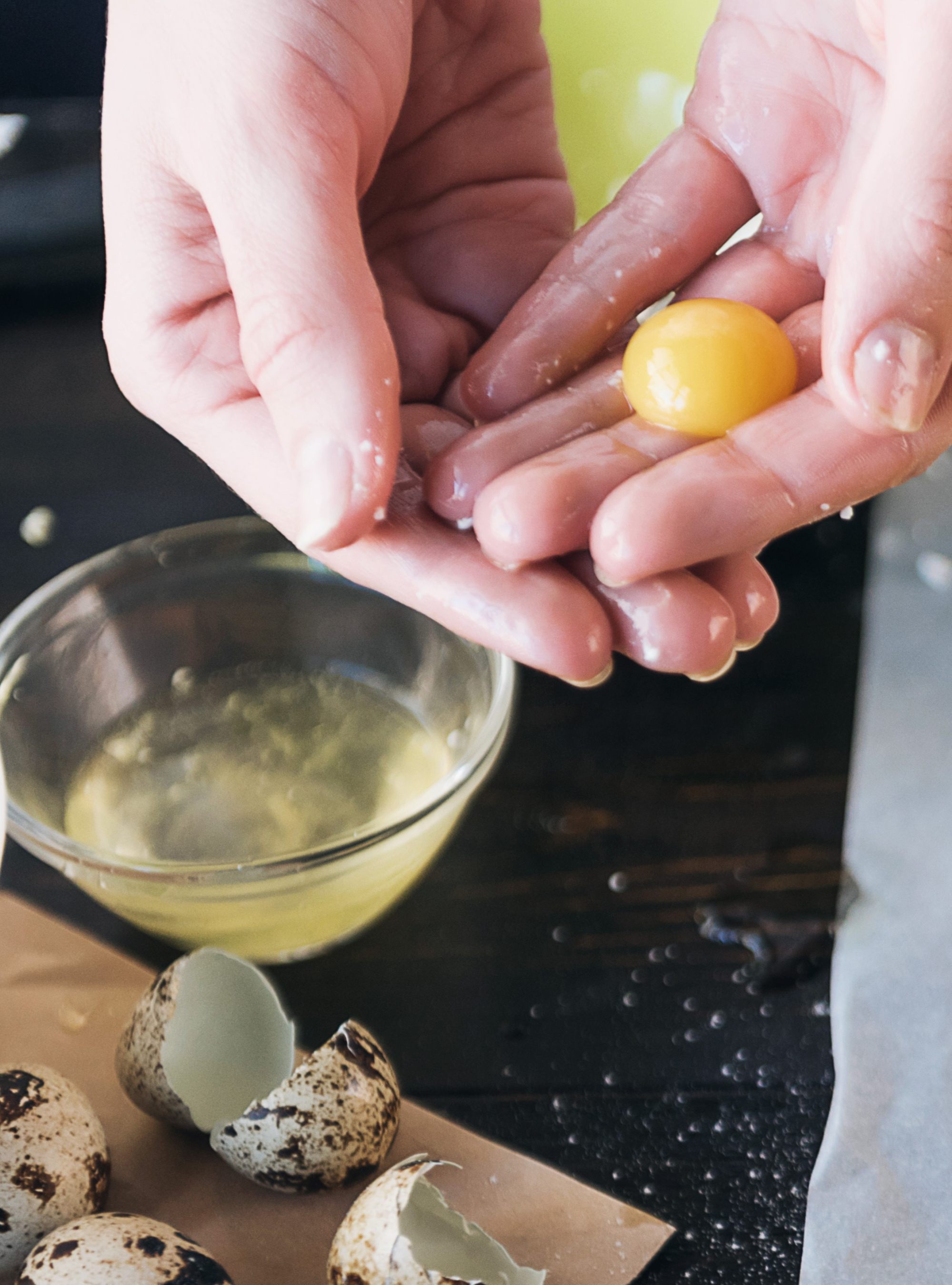 Crack the quail eggs and discard the whites. Photo: Shutterstock