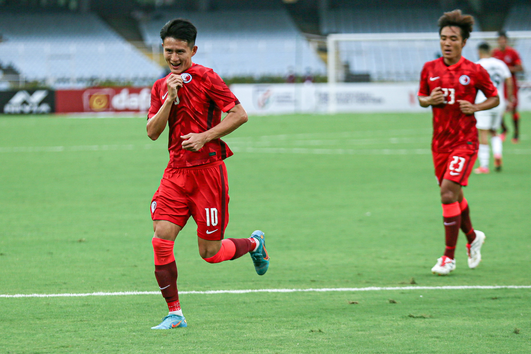 A happy Wong Wai after scoring against Afghanistan. Photo: HKFA