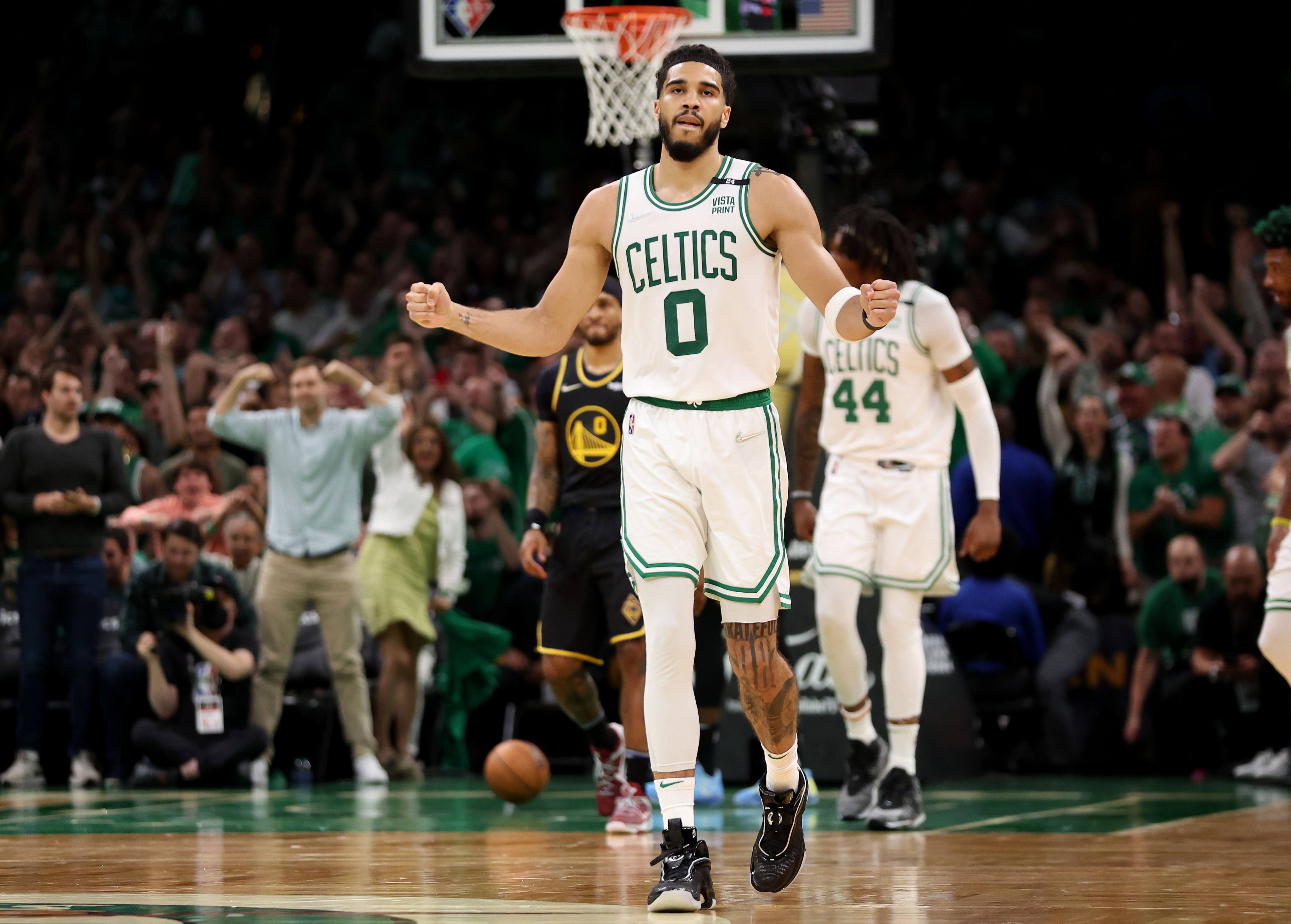 Jayson Tatum celebrates as Celtics claim Game Three of 2022 NBA Finals. Photo: AFP