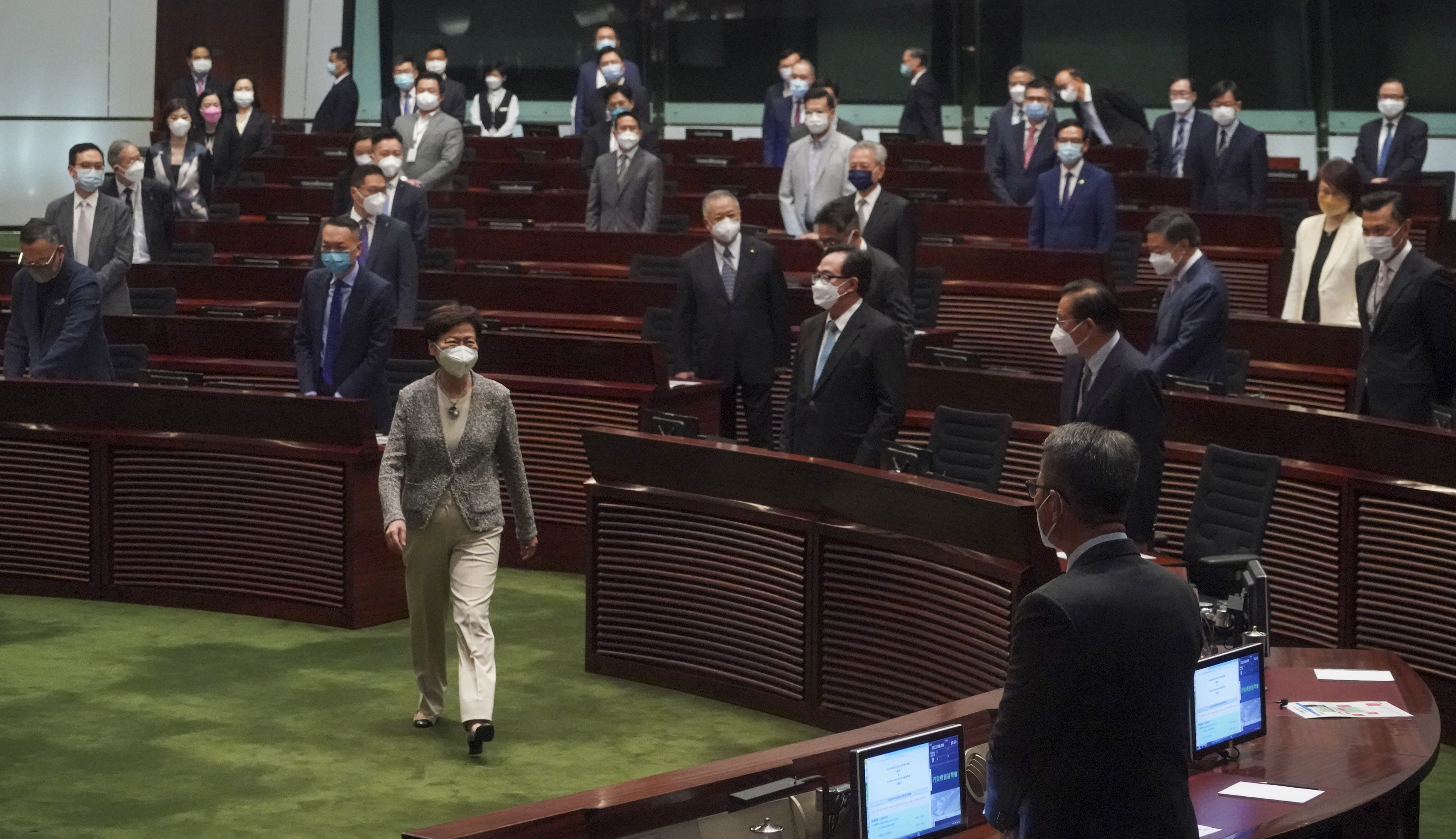 Chief Executive Carrie Lam Cheng Yuet-ngor, whose five-year term will end on June 30, attends her final question and answer session in the Legislative Council at Tamar on June 9. Photo: Felix Wong