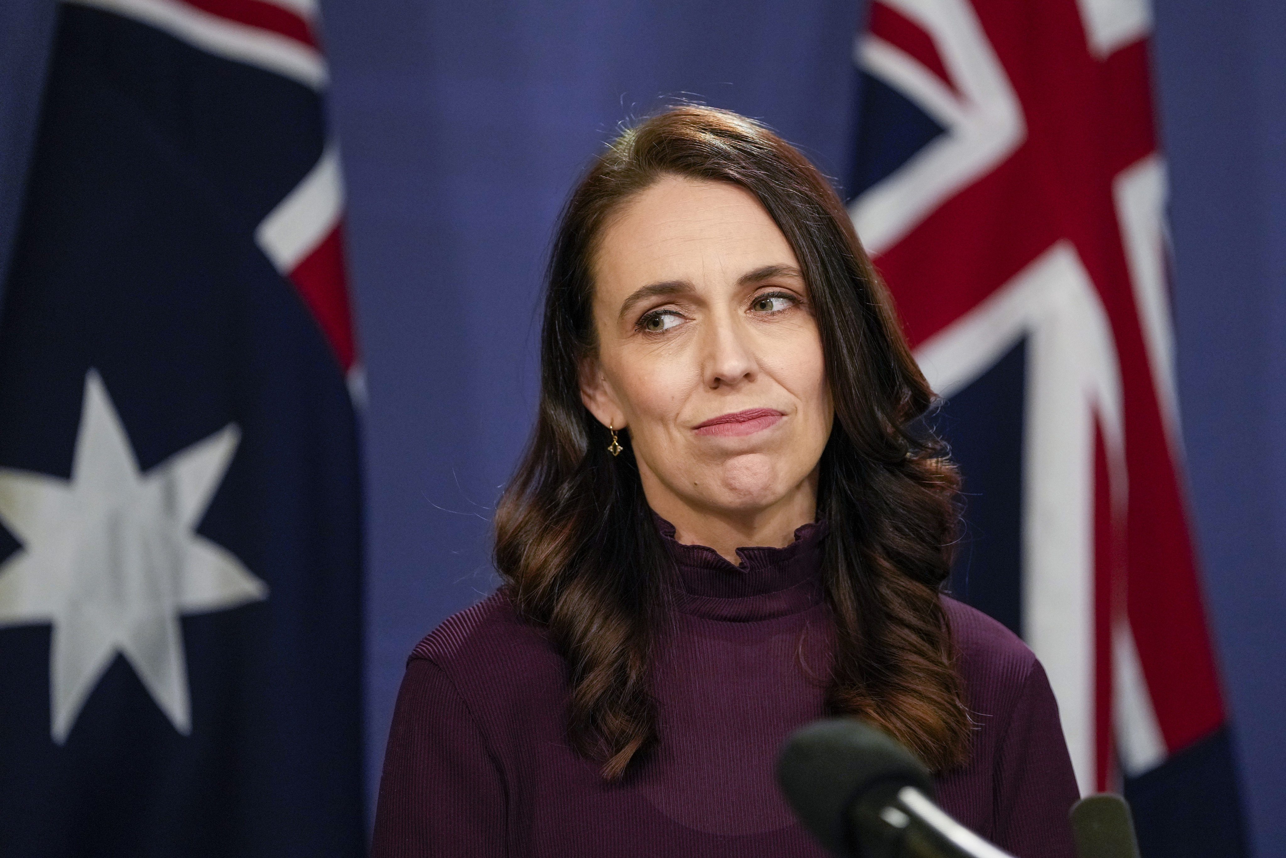 New Zealand Prime Minister Jacinda Ardern reacts during a joint press conference with Australian Prime Minister Anthony Albanese. Photo: AP
