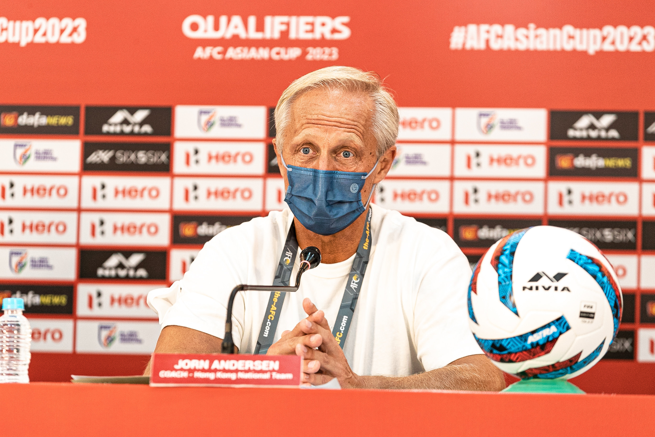 Head coach Jorn Andersen in the pre-match press conference ahead of the game against Cambodia. Photo: HKFA