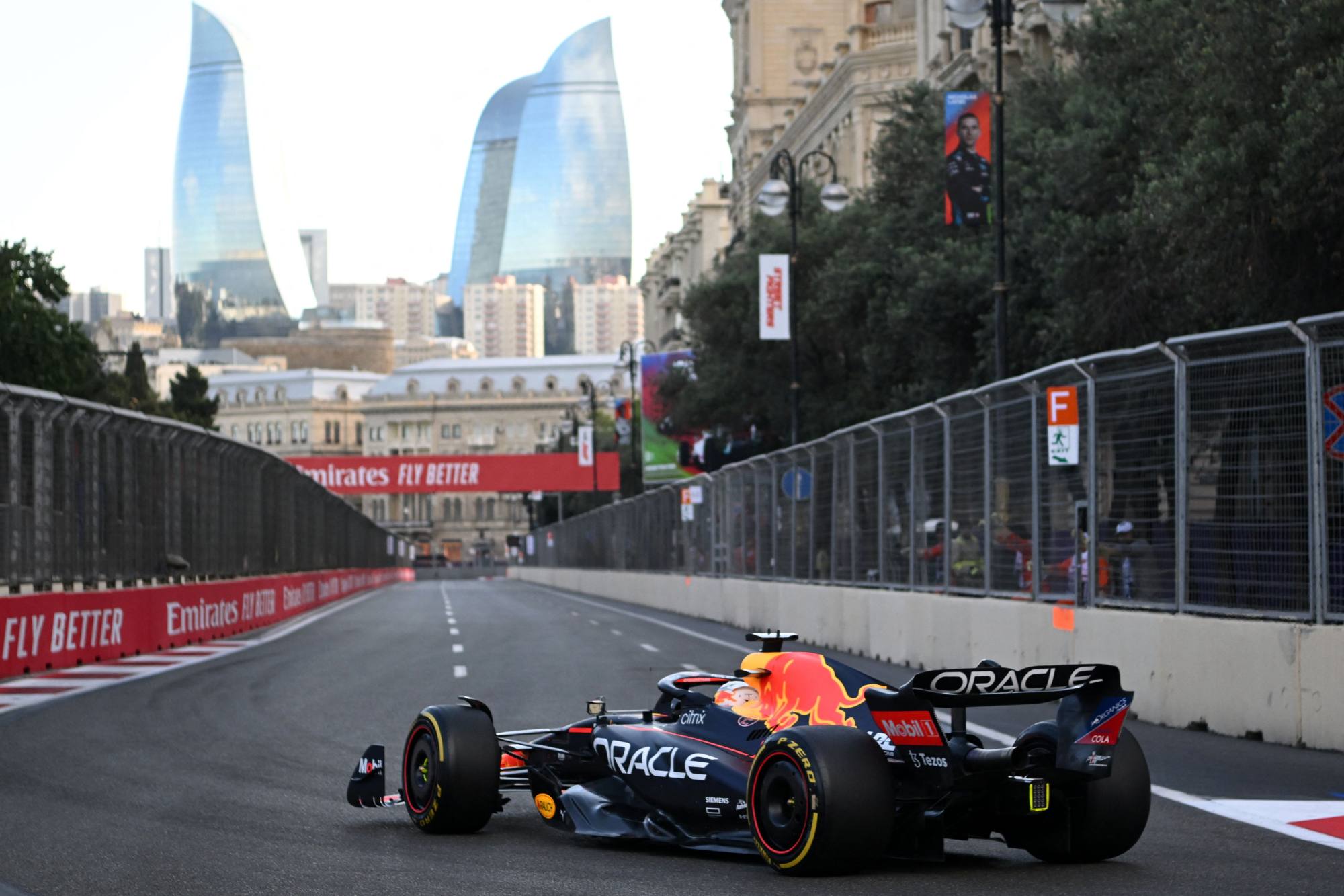 Red Bull’s Dutch driver Max Verstappen steers his car during the second practice session ahead of the Formula One Azerbaijan Grand Prix at the Baku City Circuit. Photo: AFP