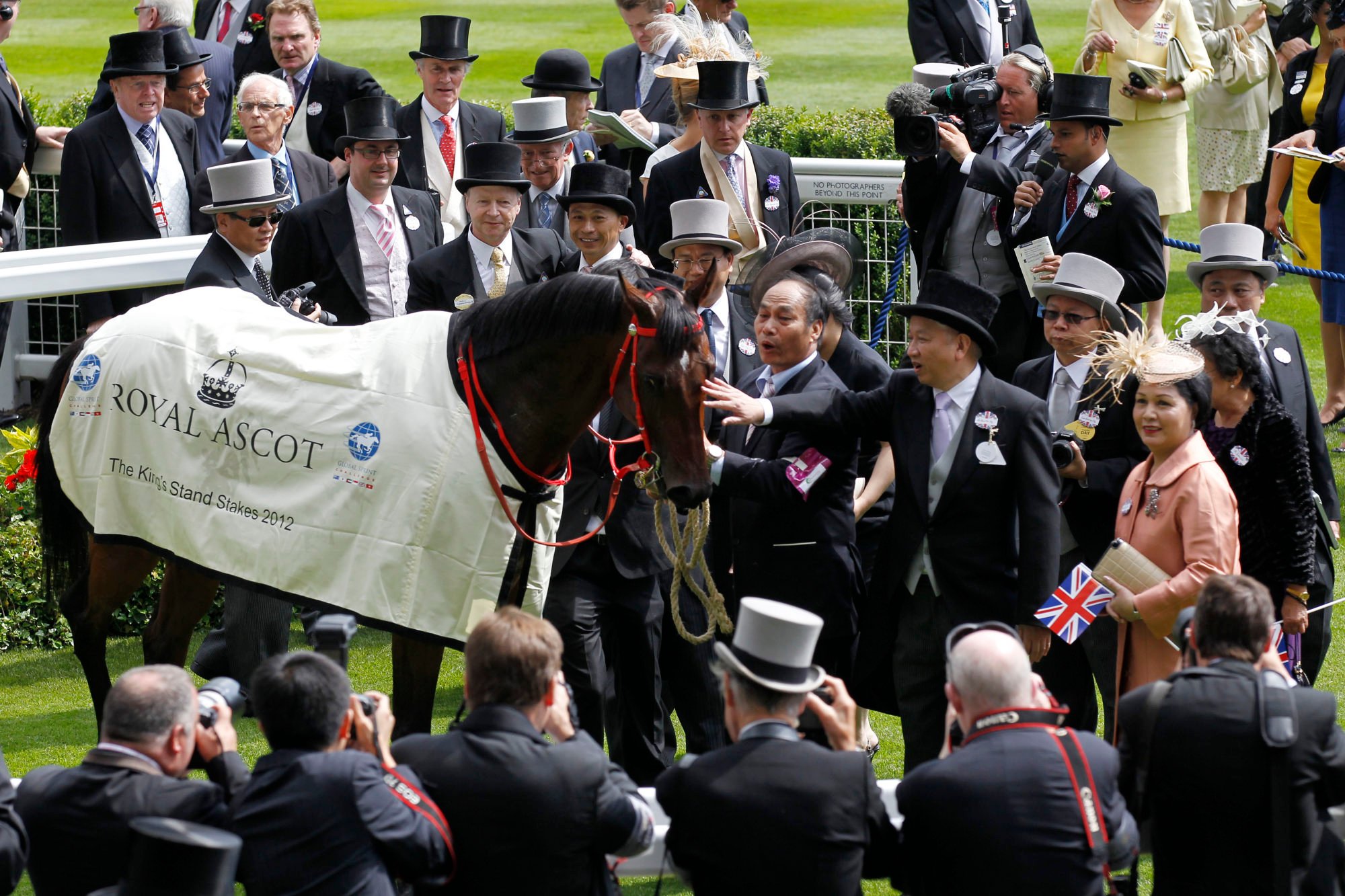 Little Bridge in the winner’s enclosure after winning the King’s Stand Stakes for Hong Kong in 2012. Photo: AP