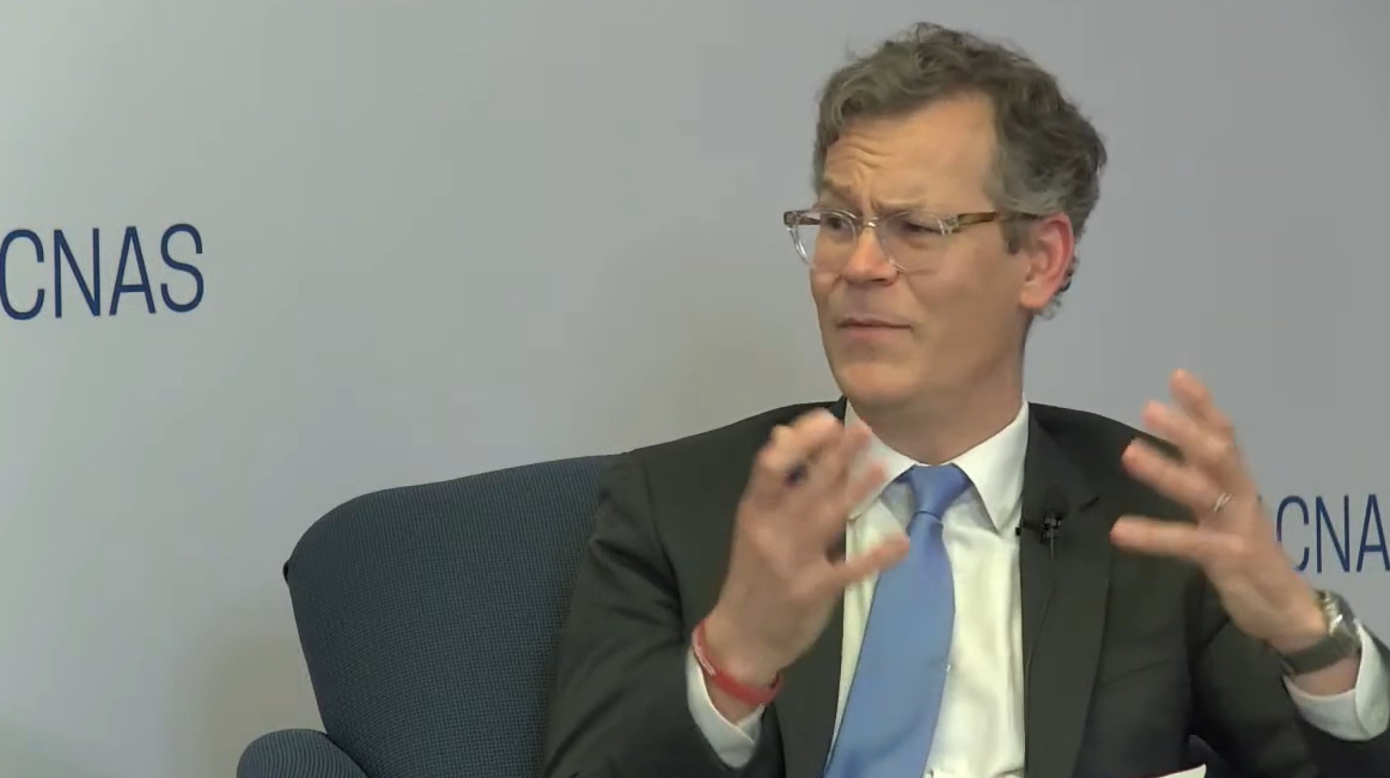 A screenshot of Colin Kahl, the Pentagon’s undersecretary of defence for policy, at the Centre for a New American Security conference on Tuesday.