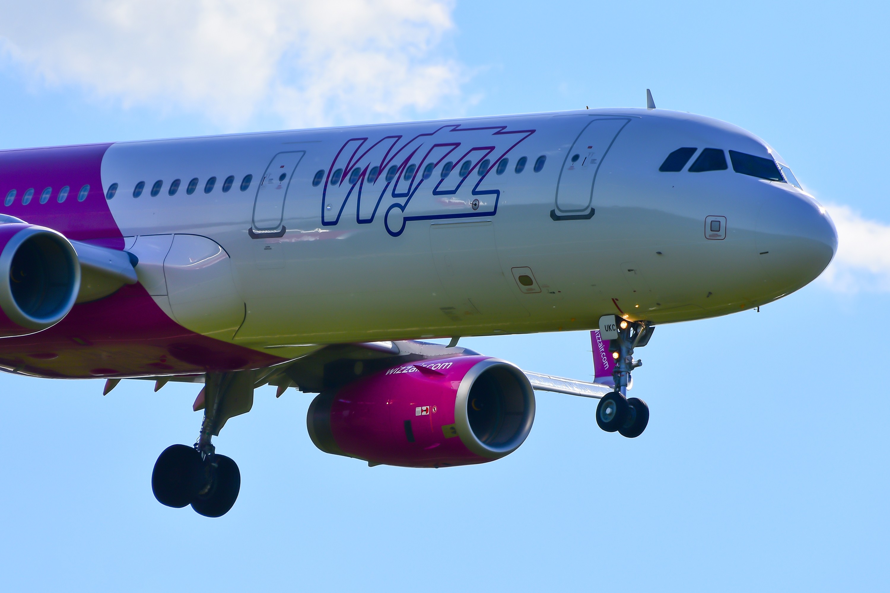 Wizz Air Airbus A321 over airport on May 21,2018 in Palanga, Lithuania.