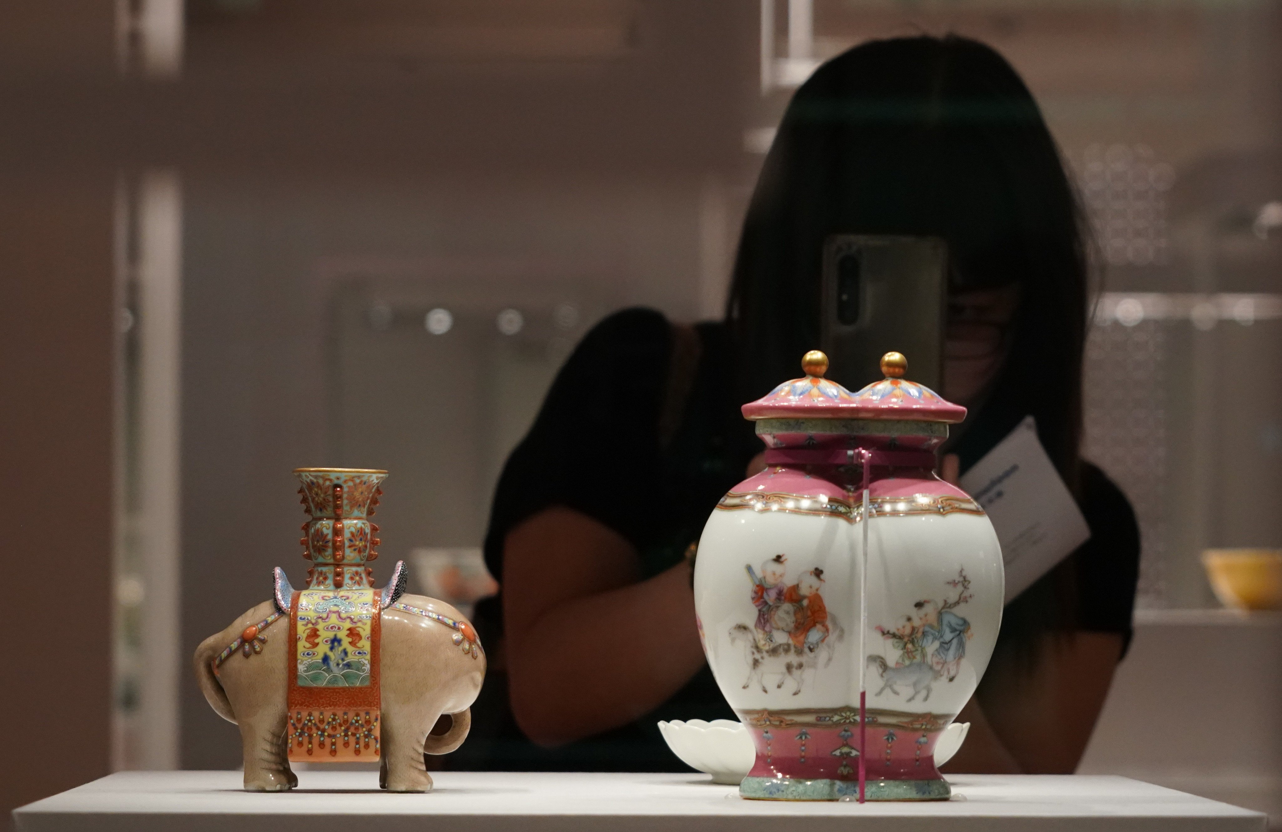 Ceramic pieces on display as part of “Clay to Treasure: Chinese Ceramics from the Palace Museum”, one of the nine inaugural exhibitions at the Hong Kong Palace Museum opening on July 2, 2022. Photo: Felix Wong