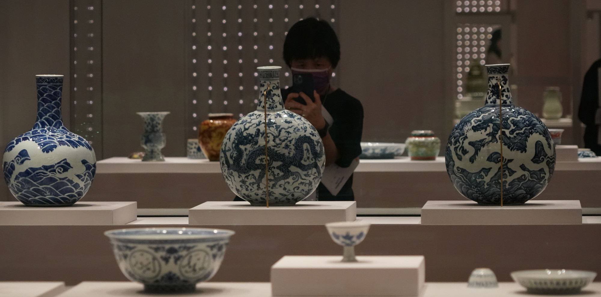 Ceramic pieces on display as part of “Clay to Treasure: Chinese Ceramics from the Palace Museum”, one of the nine inaugural exhibitions at the Hong Kong Palace Museum opening on July 2, 2022. Photo: Felix Wong