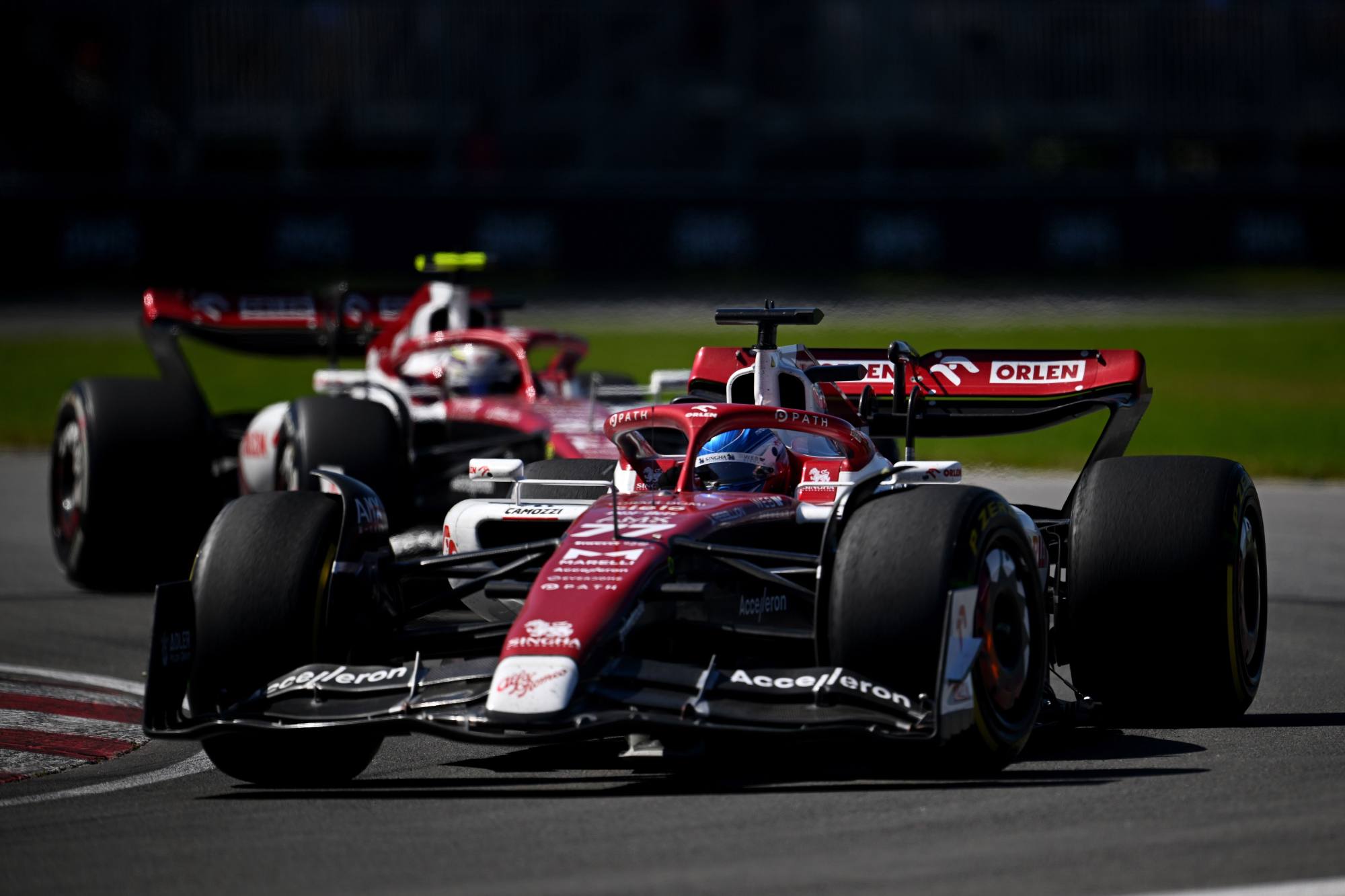 Valtteri Bottas leads Alfa Romeo teammate Zhou Guanyu through a corner during the Canadian Grand Prix. Photo: AFP