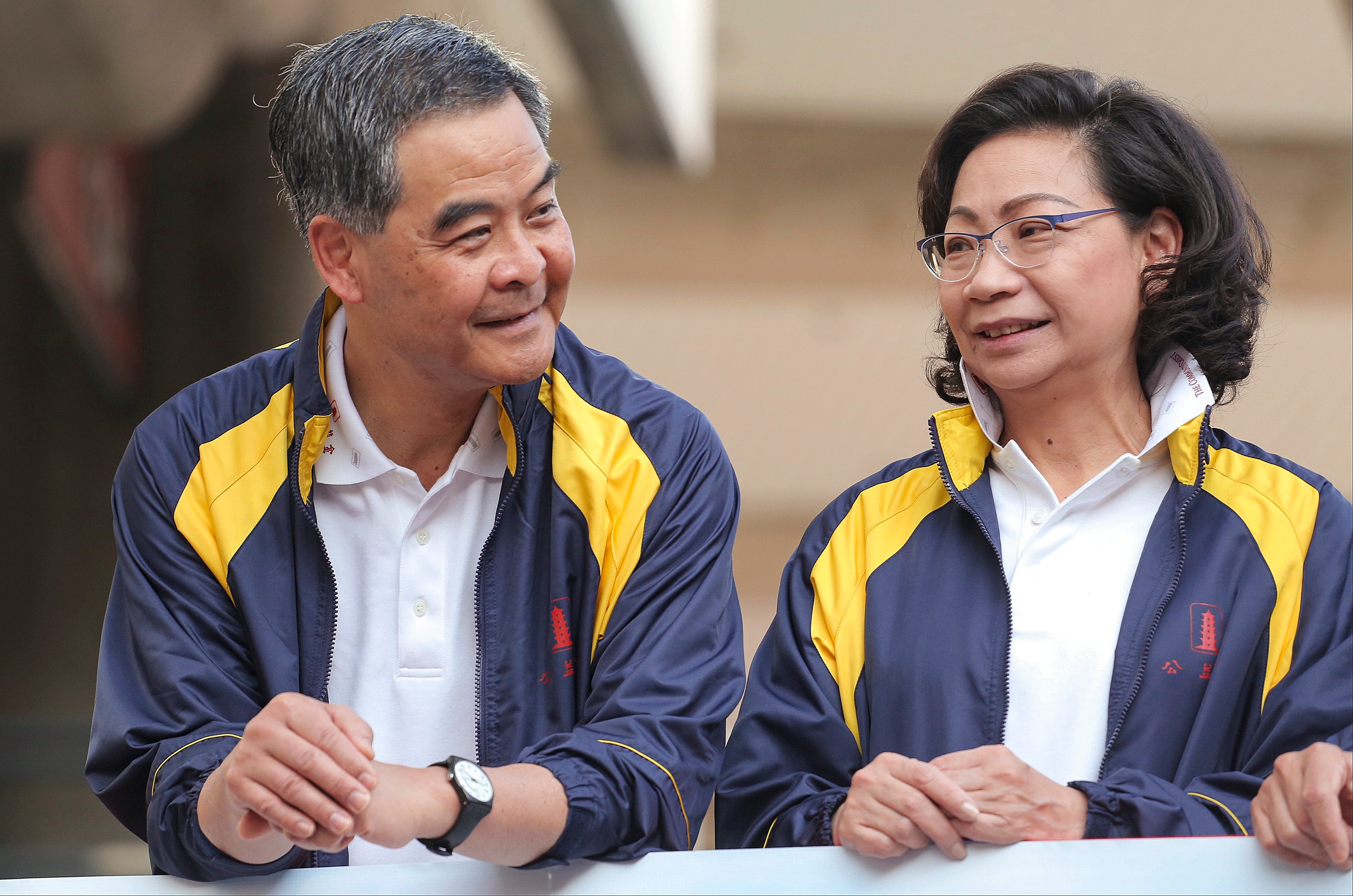 Leung Chun-ying and his wife Regina.  Photo: SCMP