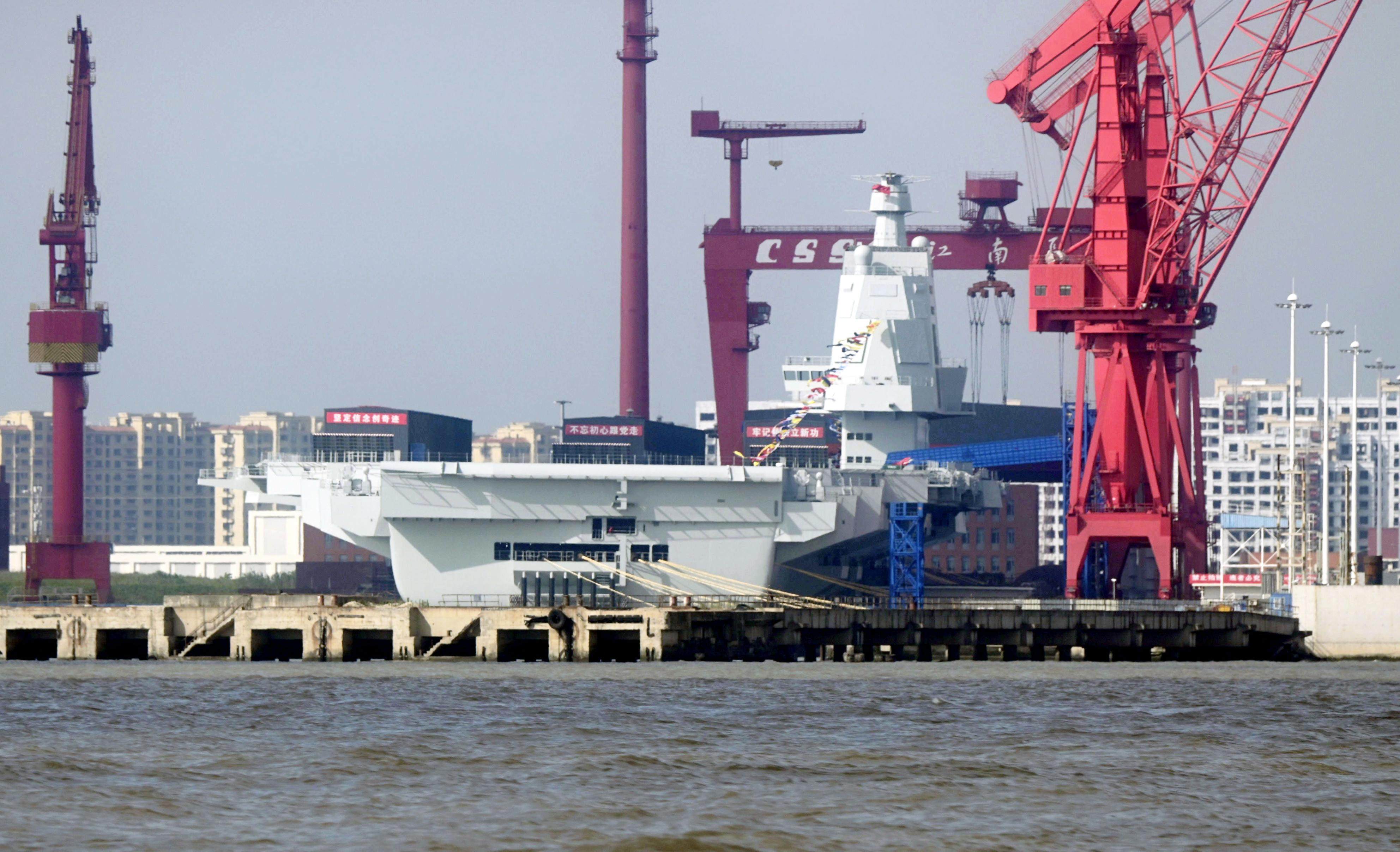 The Fujian is China’s third aircraft carrier, and the first to be equipped with advanced launch technology comparable to its US counterparts. Photo: Kyodo