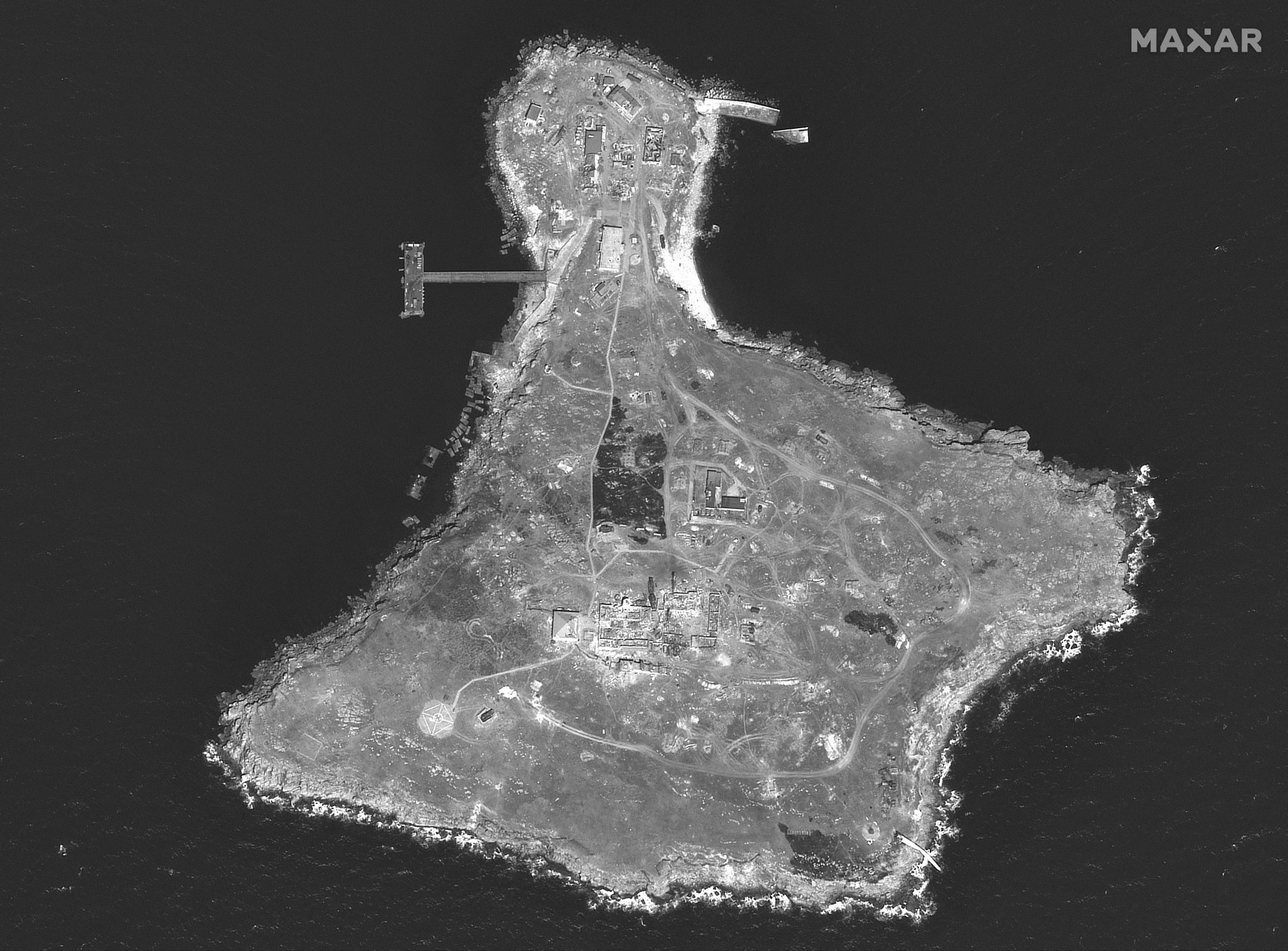 A satellite image of Snake Island, Ukraine Photo: Maxar Technologies via Reuters