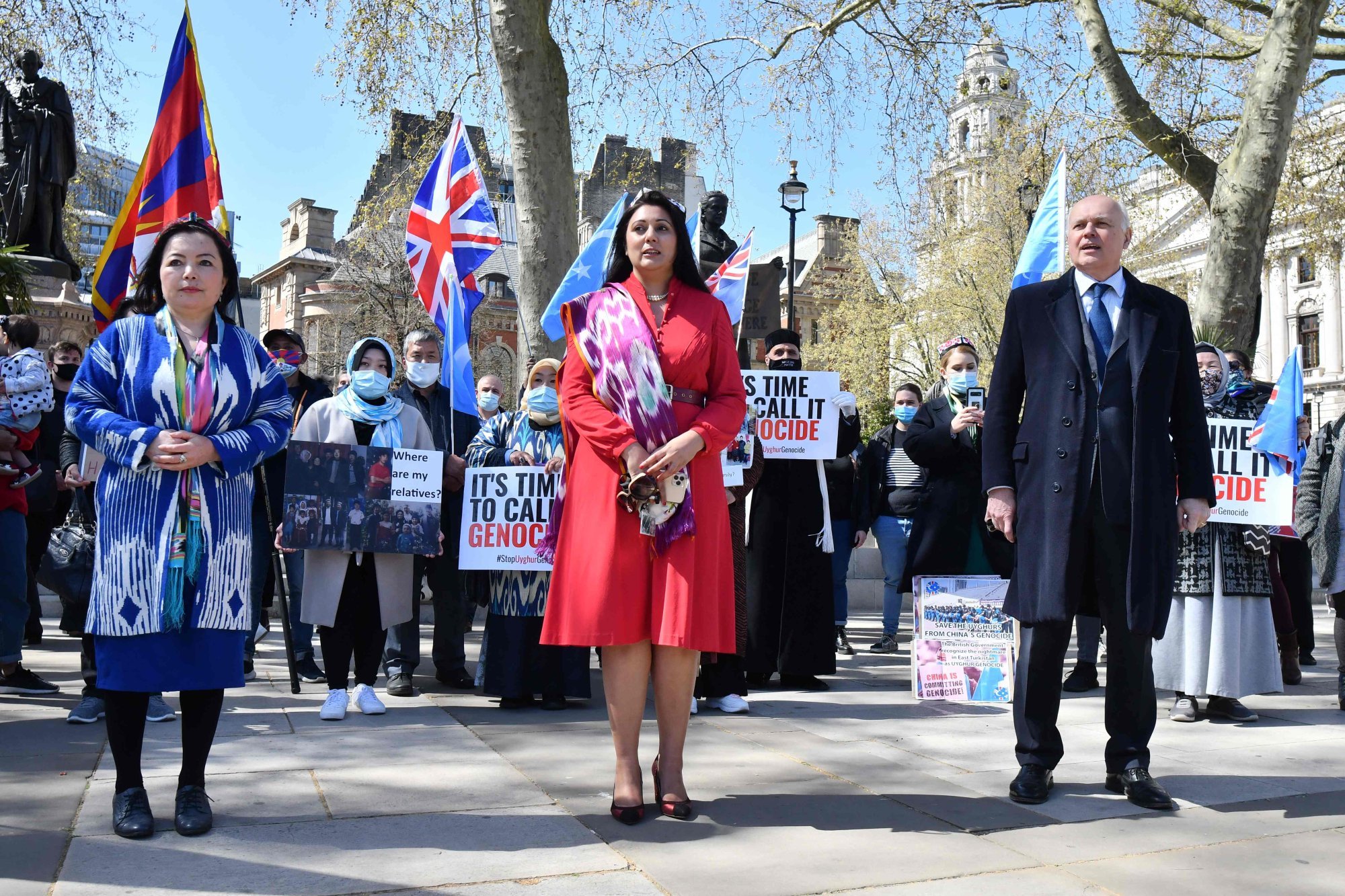 British Conservative Party lawmakers Nusrat Ghani (centre) and Iain Duncan Smith (right) during a demonstration in London last year urging support for China’s Uygur people. Photo: AFP