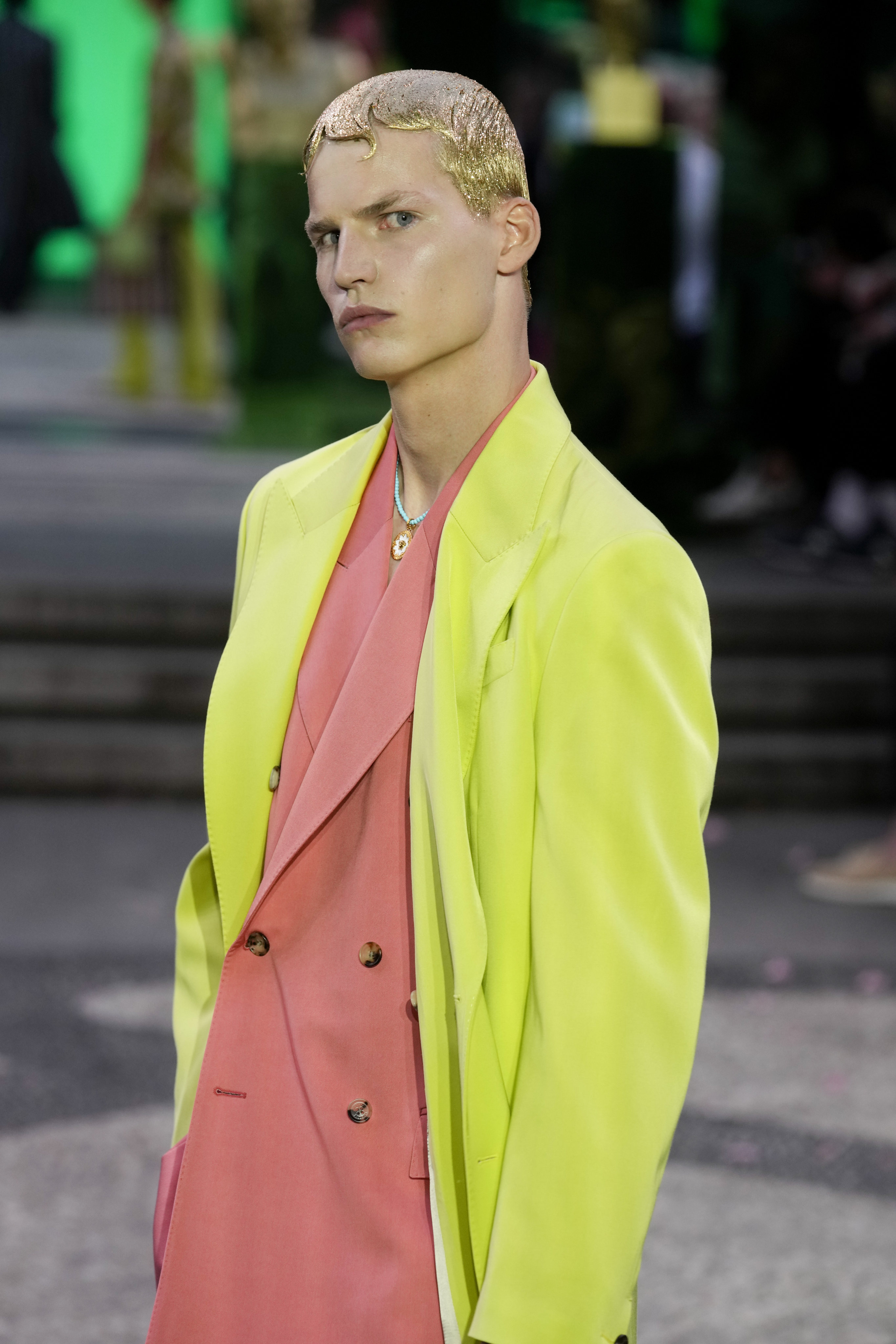 Versace evoked nostalgia with loud colours for Milan Men’s Fashion Week. Photo: AP