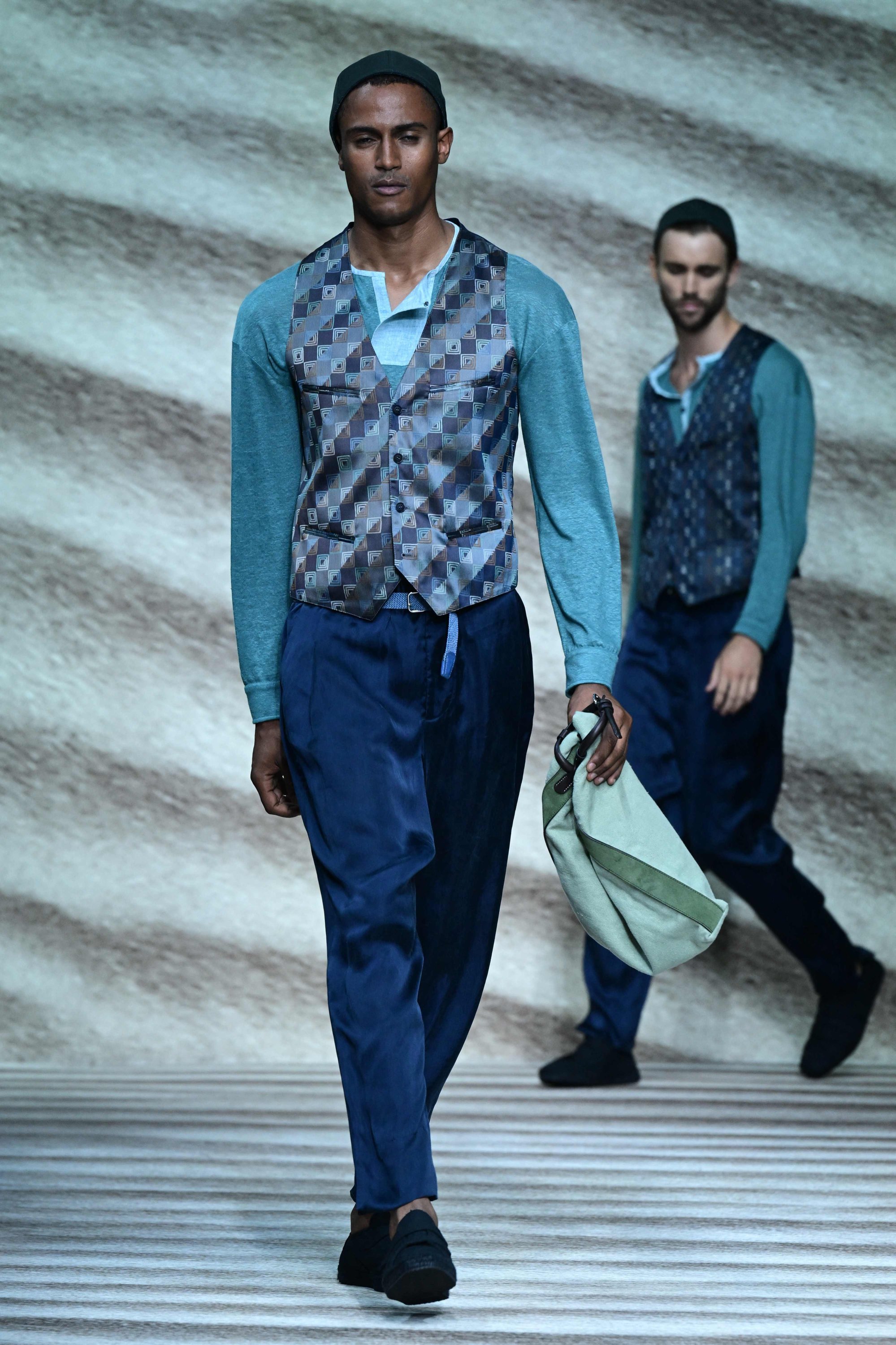 Milan Men's Fashion Week: Giorgio Armani mixed elegance with a touch of  whimsy through colour blocking and surprising prints for spring/summer 2023  in shades of blue