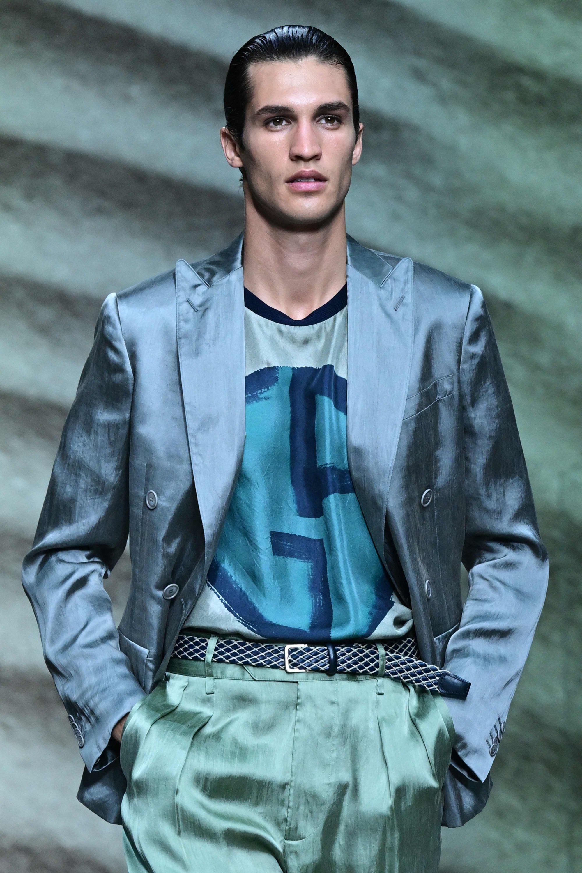 Milan Men's Fashion Week: Giorgio Armani mixed elegance with a touch of  whimsy through colour blocking and surprising prints for spring/summer 2023  in shades of blue