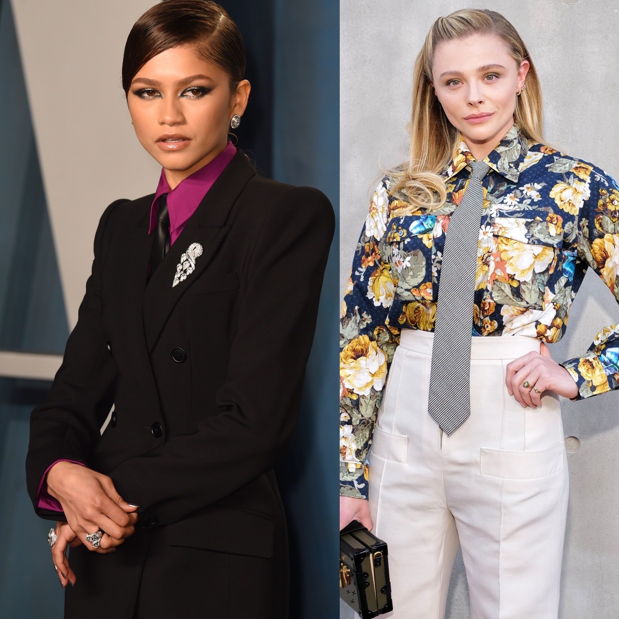 While men seem to be ditching suits and ties, a lot of stylish women are wearing them these days, including actresses Zendaya (left) and Chloe Grace Moretz. Photo: Getty Images