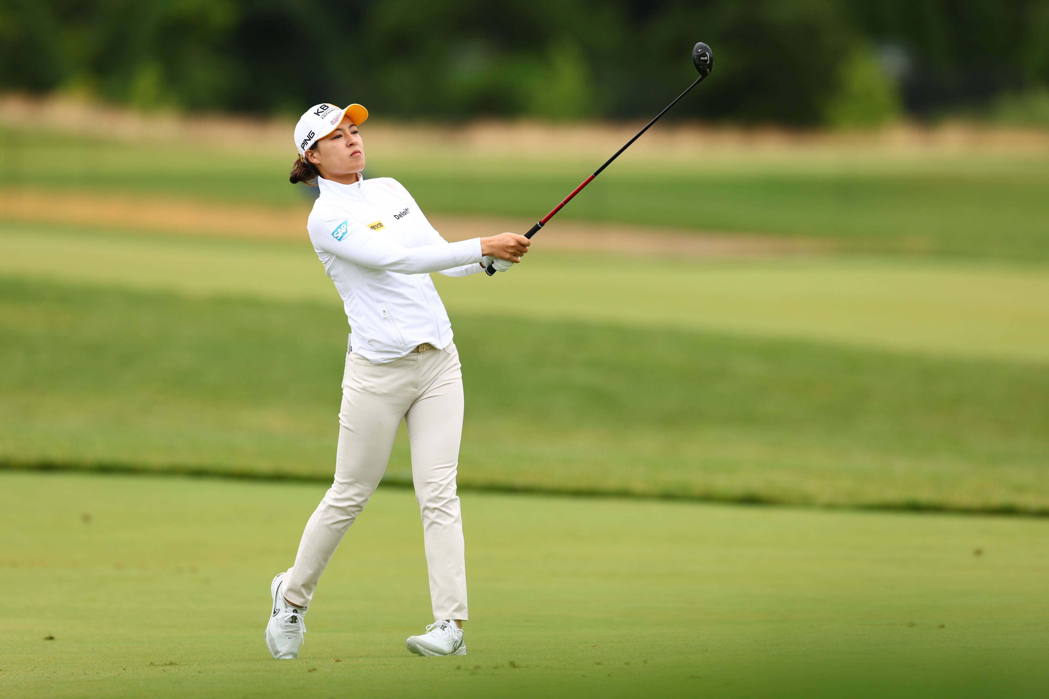 Chun In-gee plays an approach shot during the first round of the KPMG Women’s PGA Championship. Photo: AFP