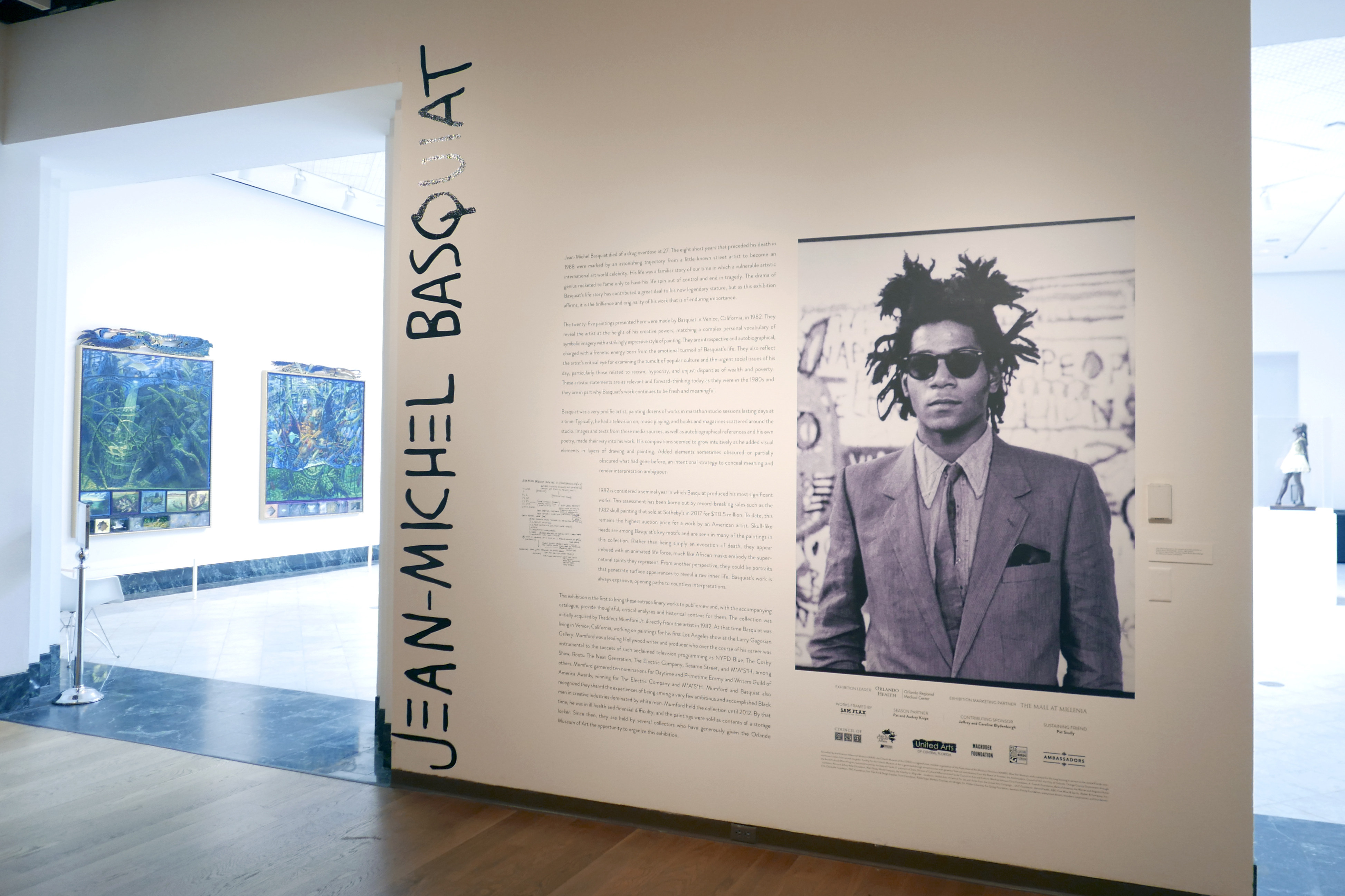 The entrance to an exhibit by Jean-Michel Basquiat at the Orlando Museum of Art. The FBI raided the museum on Friday and seized more than two dozen paintings attributed to Basquiat. Photo: AP 