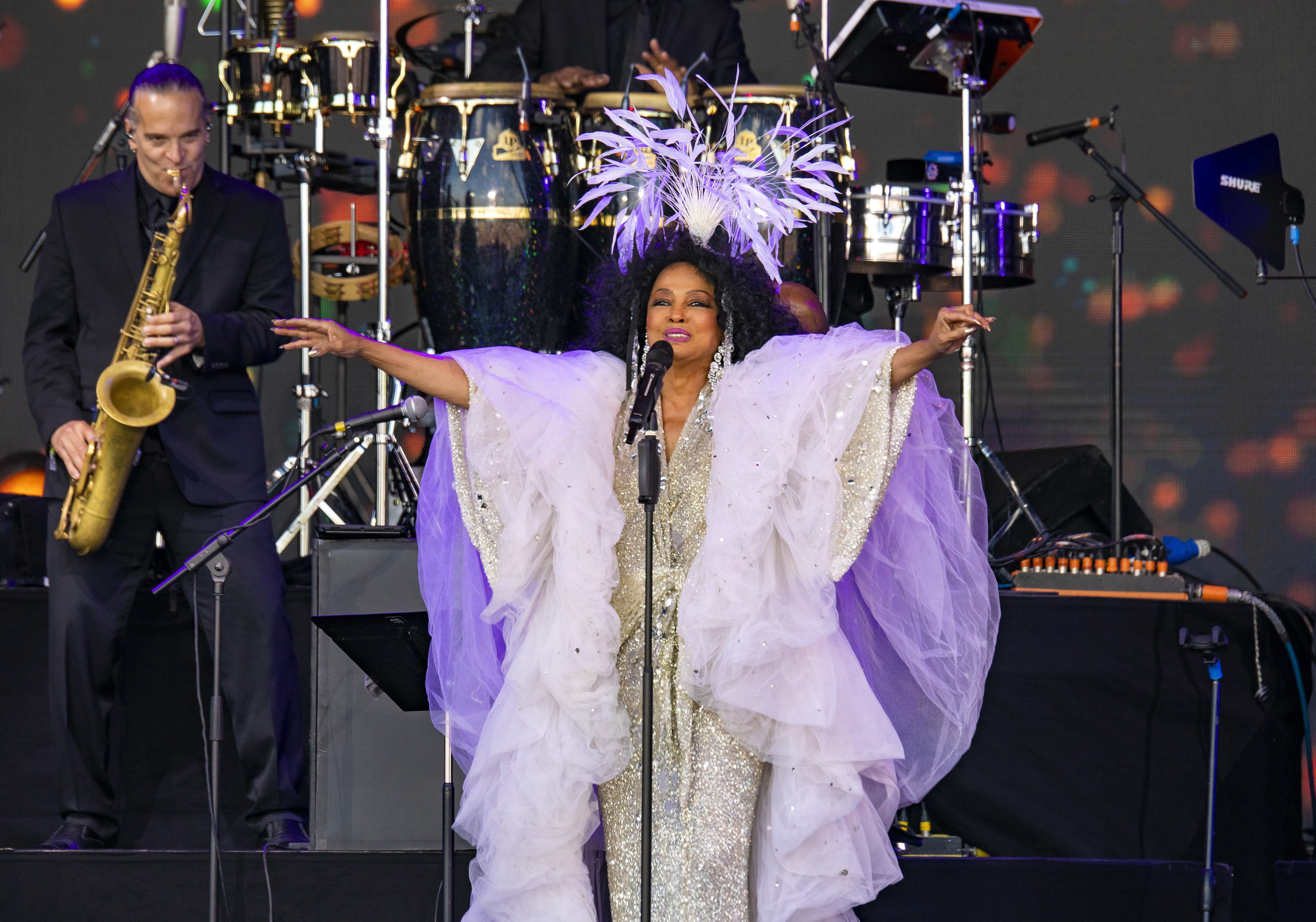 Diana Ross performs on the Pyramid Stage during the Glastonbury Festival in Somerset, Britain on Sunday. Photo: EPA-EFE