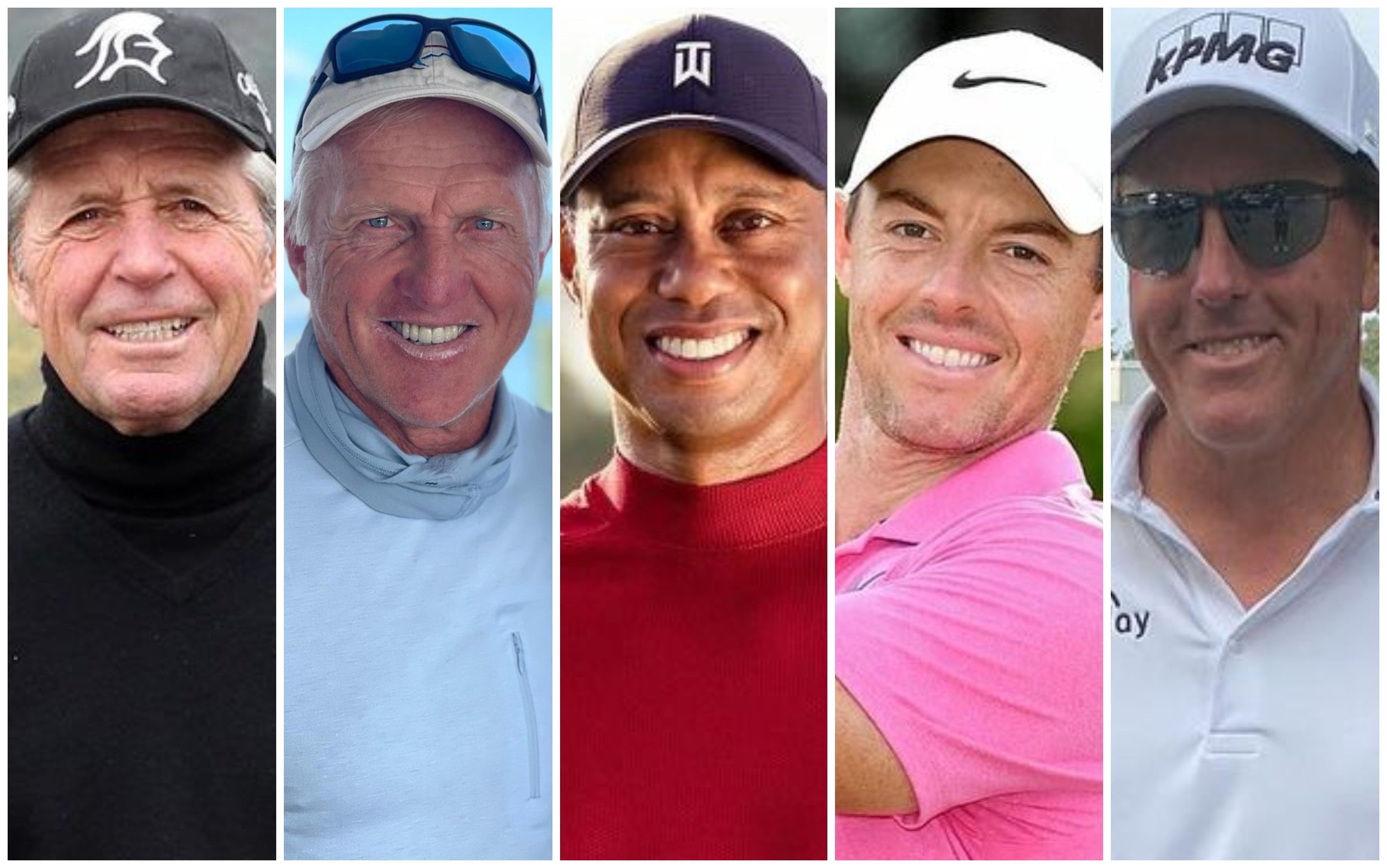 Gary Player, Greg Norman, Tiger Woods, Rory McIlory and Phil Mickelson are some of the richest golf stars of 2022. Photos: @gary.player, @shark_gregnorman, @tigerwoods, @rorymcilroy, @philmickelson/Instagram