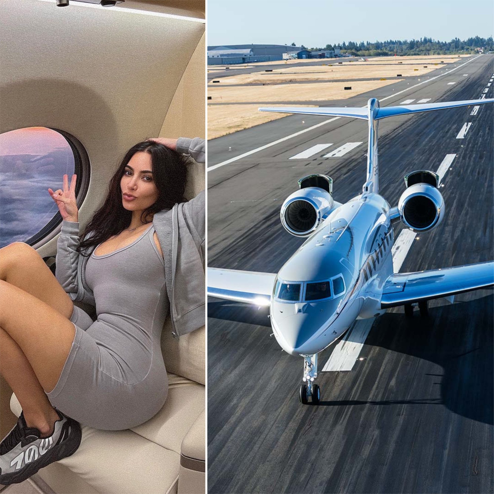 Kim Kardashian’s US$150 million private jet, Kim Air, is reportedly even more expensive than Jeff Bezos’ ride. Photos: @kimkardashian/Instagram; Gulfstream