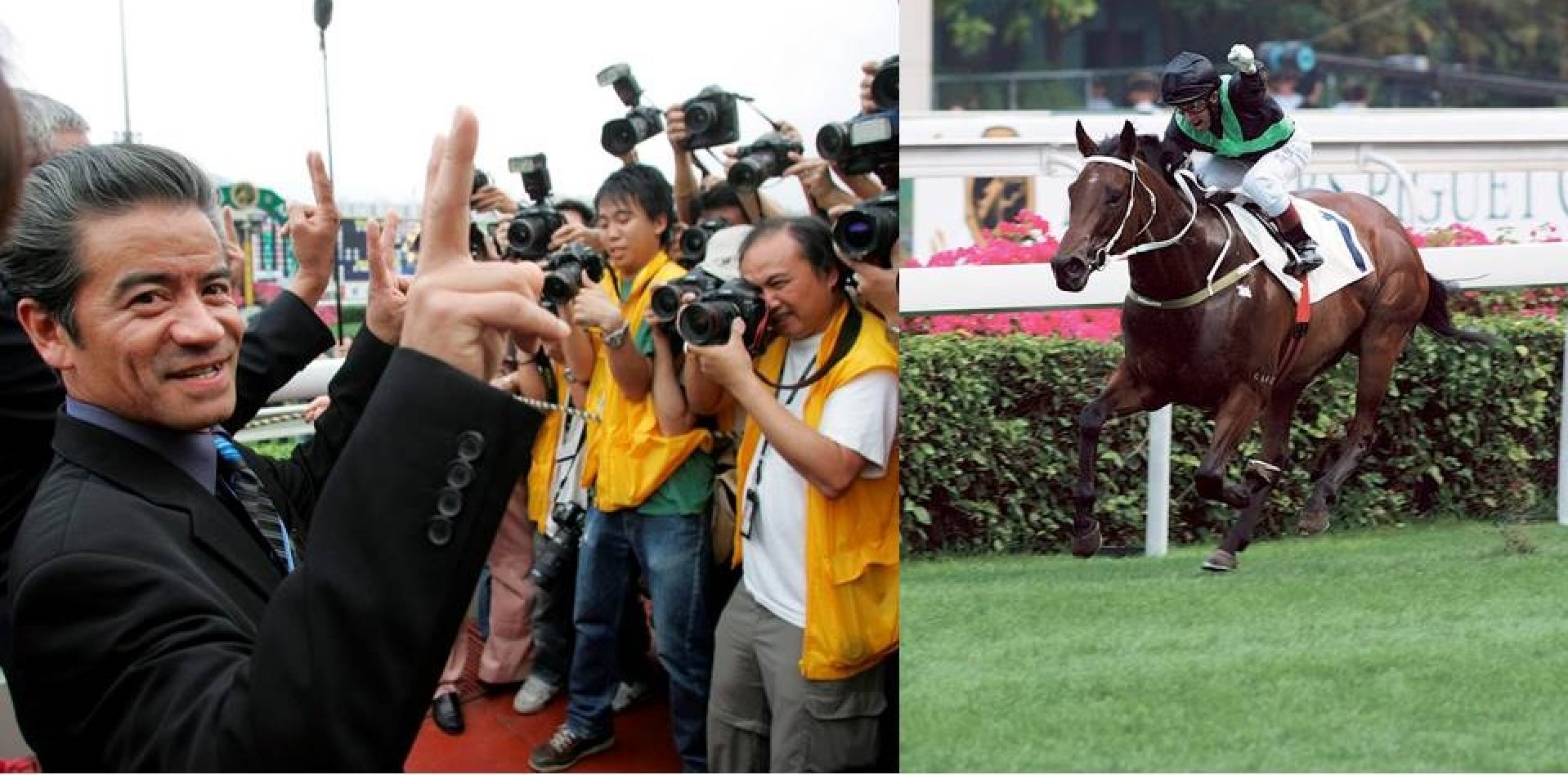 Tony Cruz, the trainer of Silent Witness, celebrates the horse’s win in the Queen’s Silver Jubilee Cup at Sha Tin Racecourse in 2005, which marked a historic 17th consecutive victory. Photos: SCMP