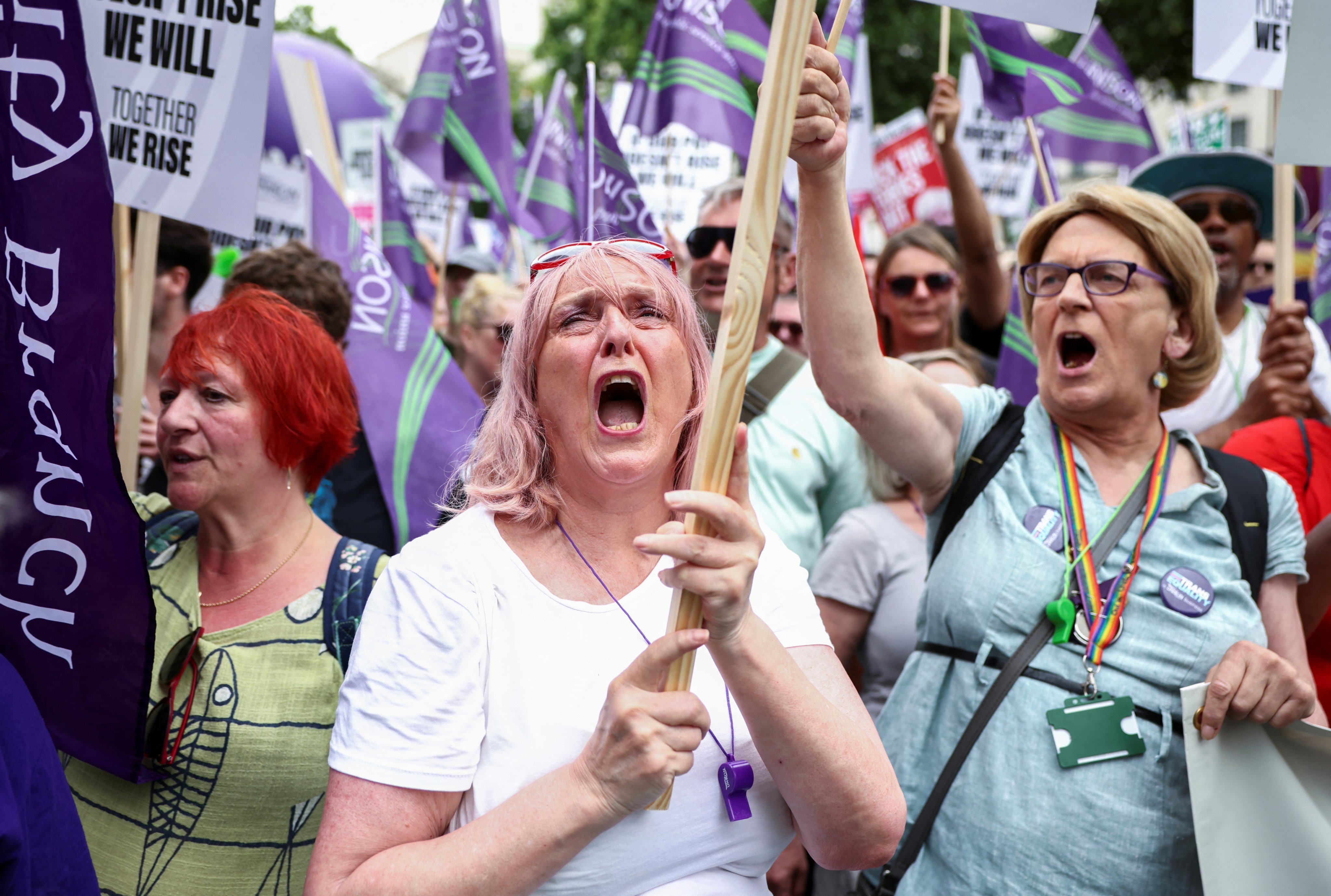 Demonstrators in a trade union-organised protest outside Downing Street in London on June 18. Photo: Reuters