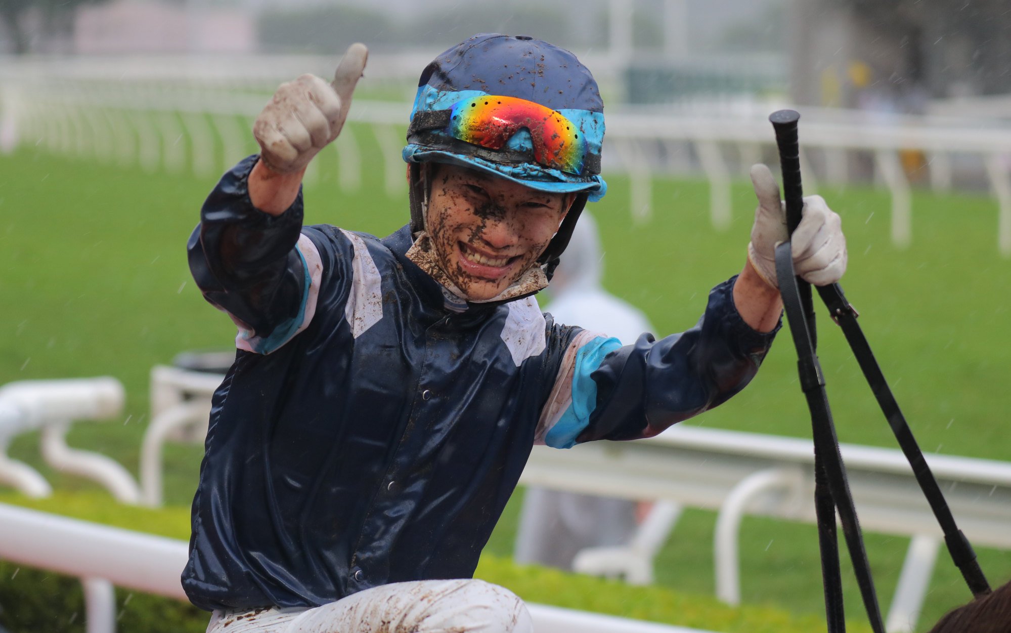 Jerry Chau is all smiles after riding his 95th winner in Hong Kong.