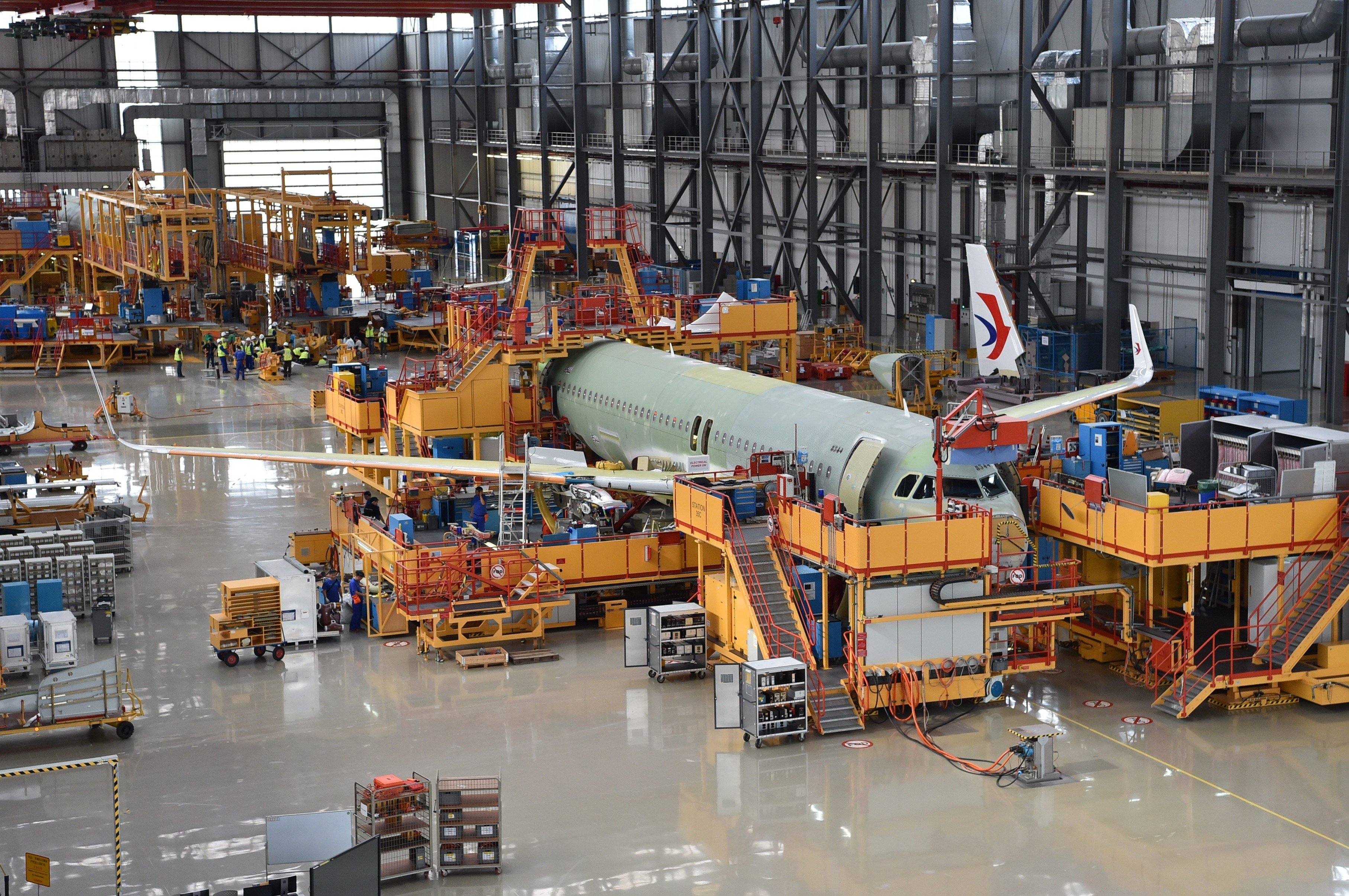 A view of Airbus’ final assembly line for the A320-family of jets in Tianjin on March 8, 2019. Photo: XInhua